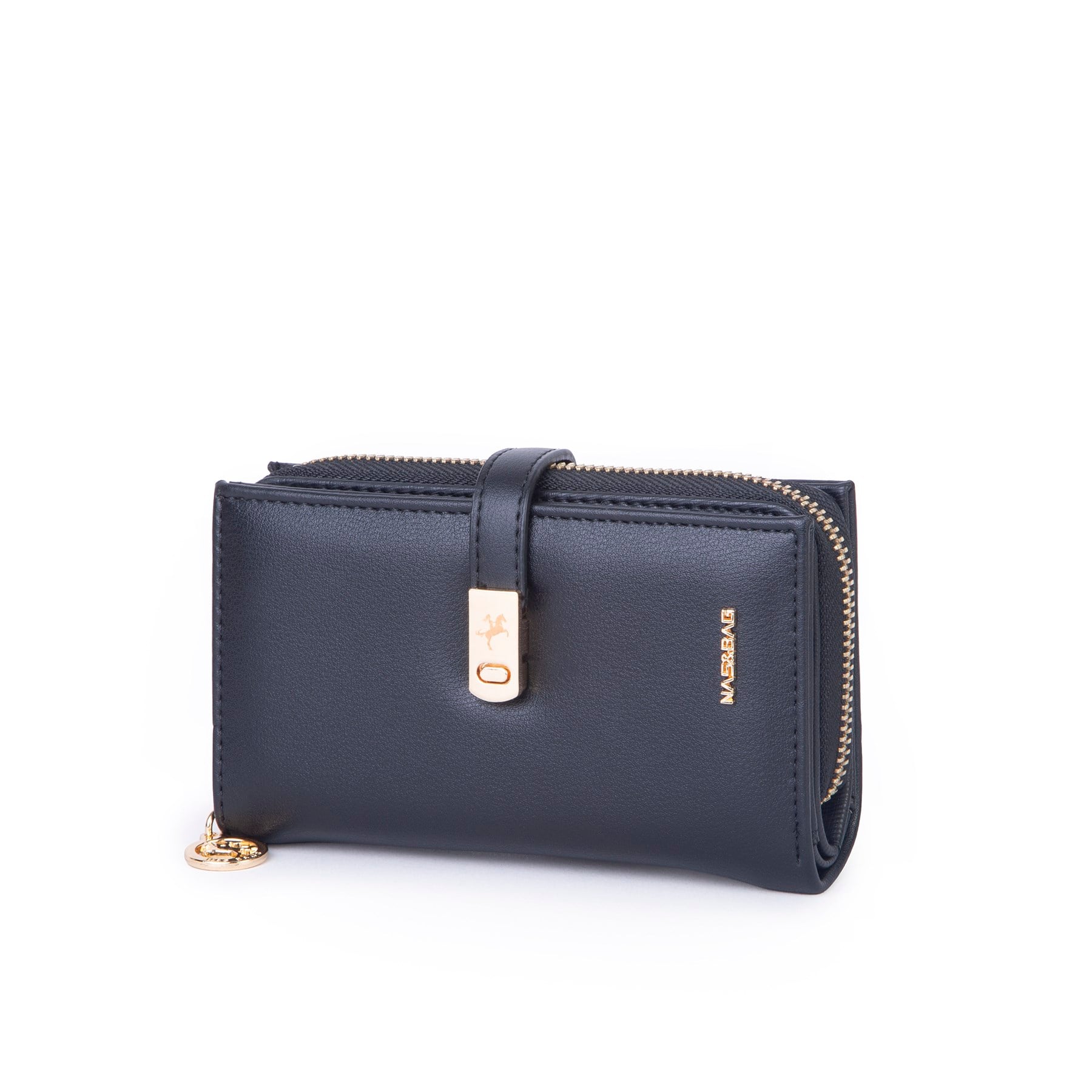 Nas Bag Kadın Orta Boy Kartlık Kağıt Para ve Bozuk Para Tasarımına Sahip Siyah Dona [16x9 cm]