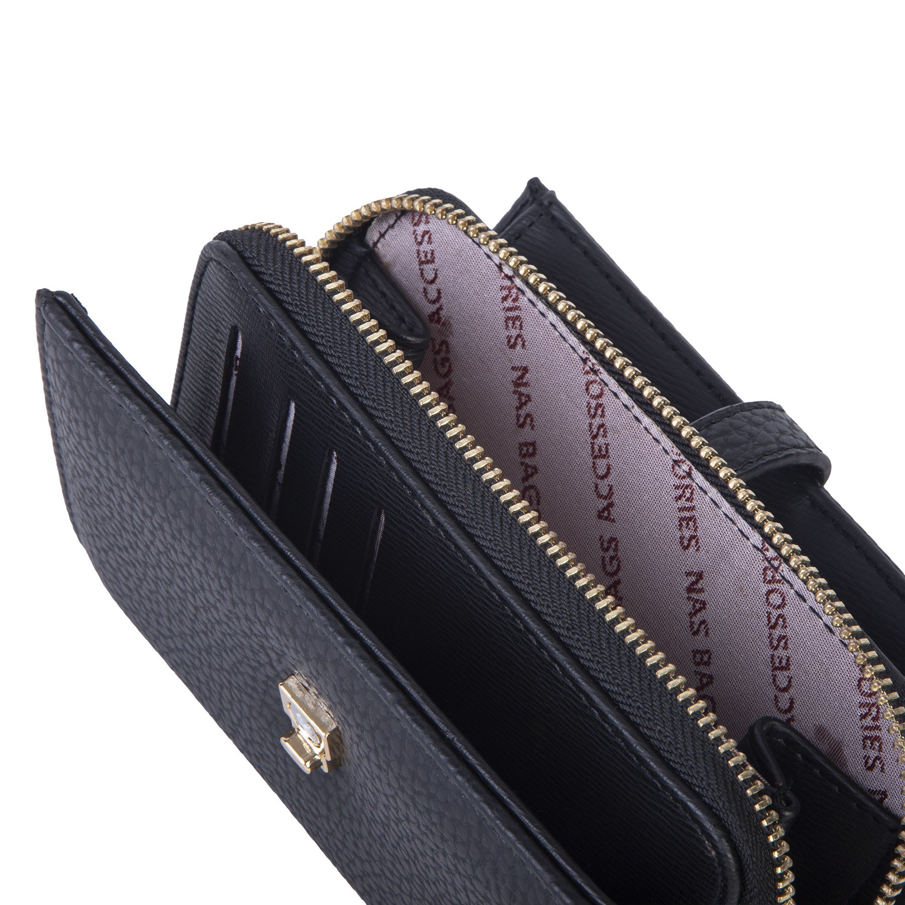 Nas Bag Kadın Orta Boy Kartlık Kağıt Para ve Bozuk Para Tasarımına Sahip Siyah Lopez [16x9 cm]