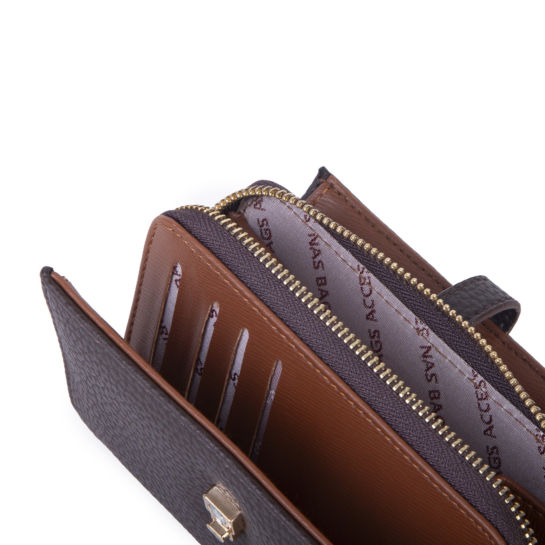 Nas Bag Kadın Orta Boy Kartlık Kağıt Para ve Bozuk Para Tasarımına Sahip Kahve Lopez [16x9 cm]