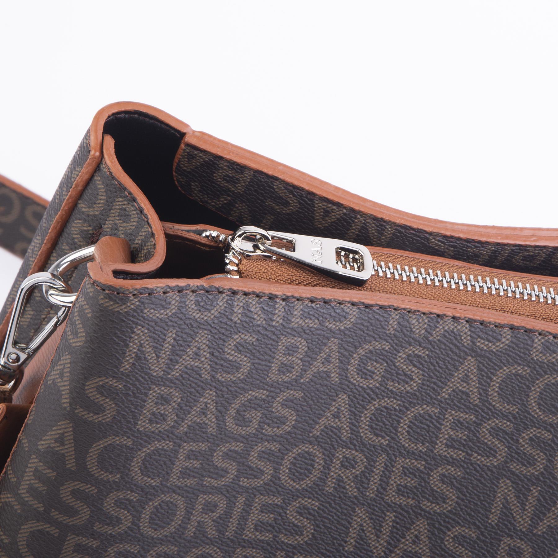 Nas Bag Kadın Postacı Çanta Çift Askılı Kahve Taba Yazılı