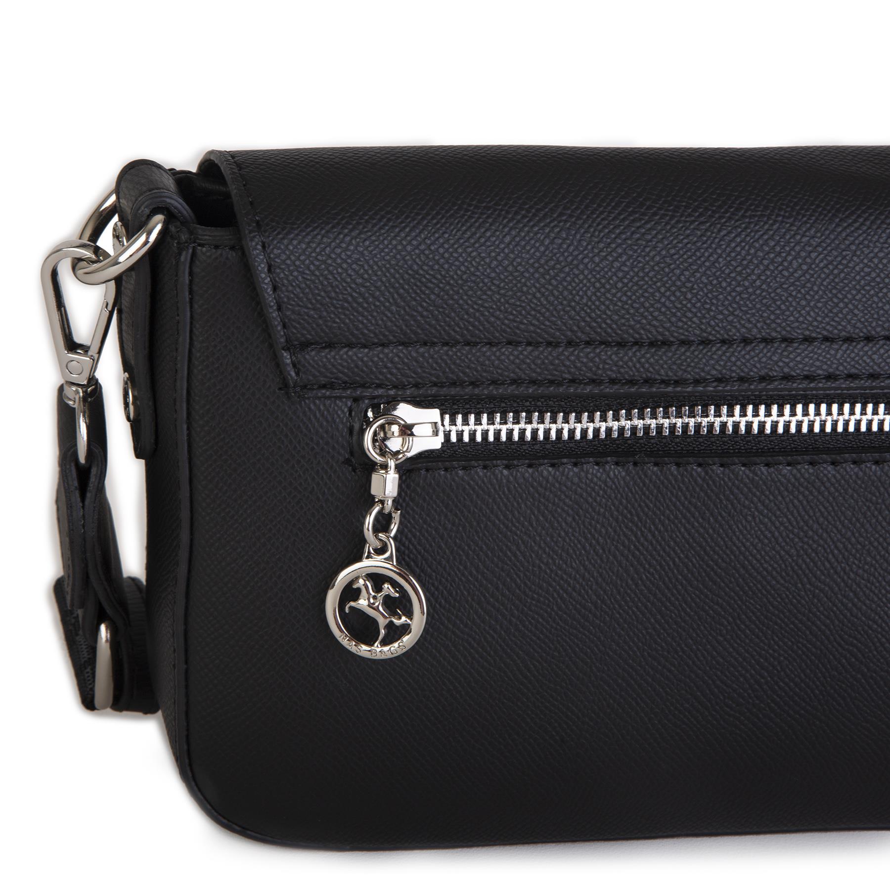 Nas Bag Kadın Postacı Çantası Çift Askılı Siyah Açelya (22x16x5 cm)