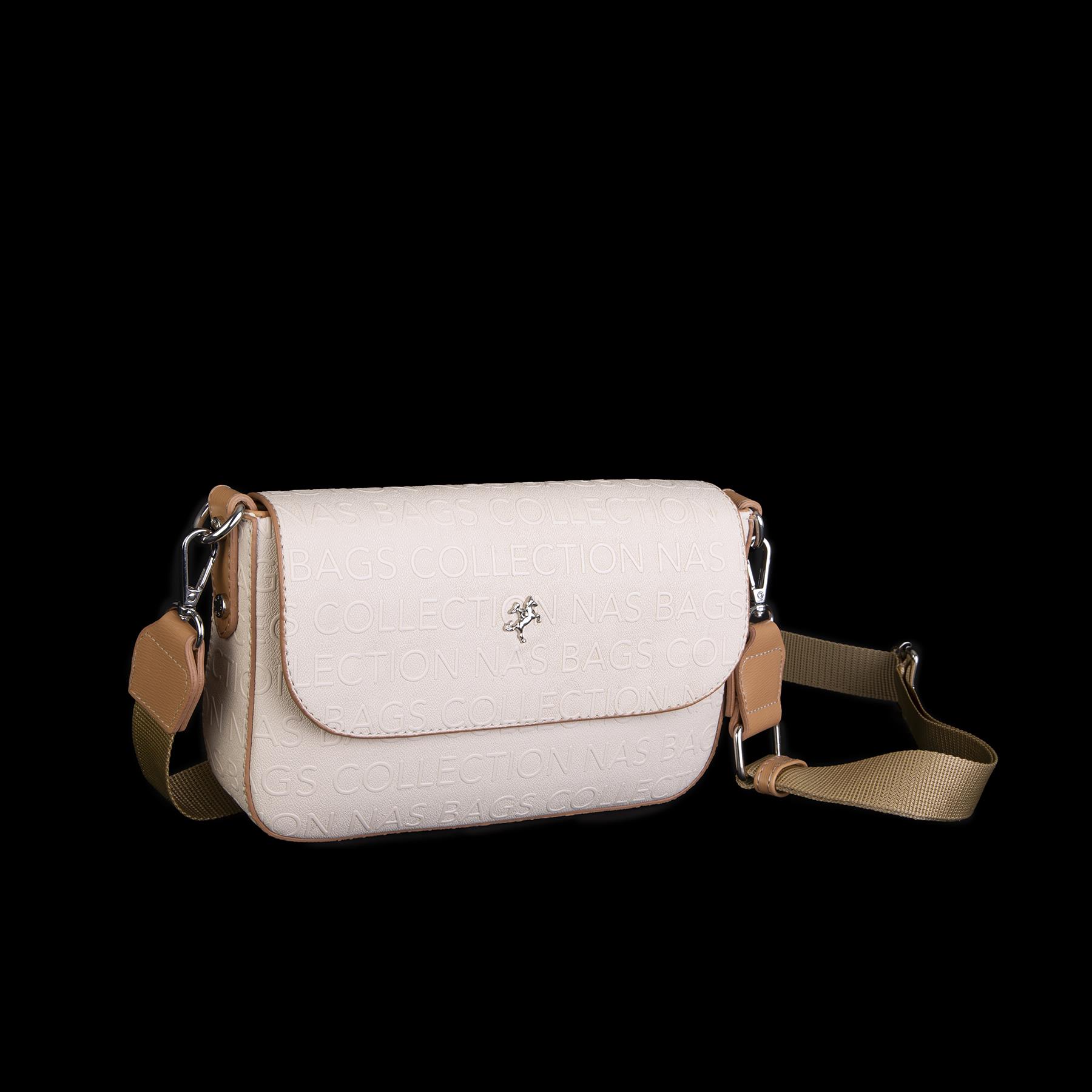 Nas Bag Kadın Postacı Çantası Çift Askılı Krem Camel  Gofraj  (22x16x5 cm)