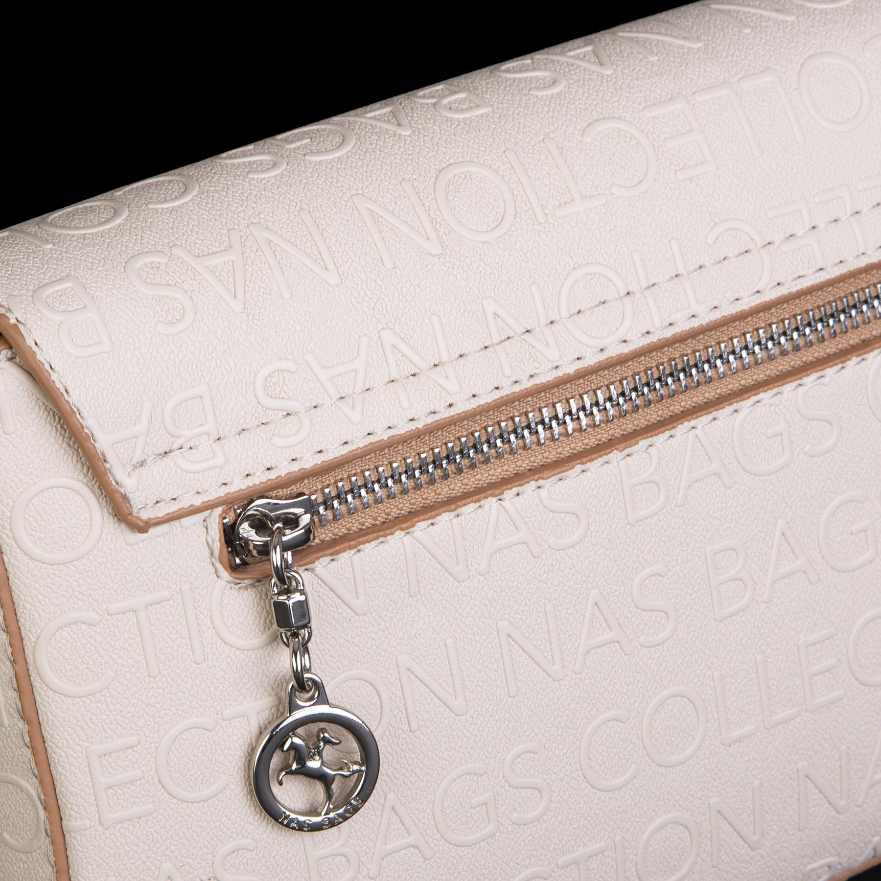 Nas Bag Kadın Postacı Çantası Çift Askılı Krem Camel  Gofraj  (22x16x5 cm)