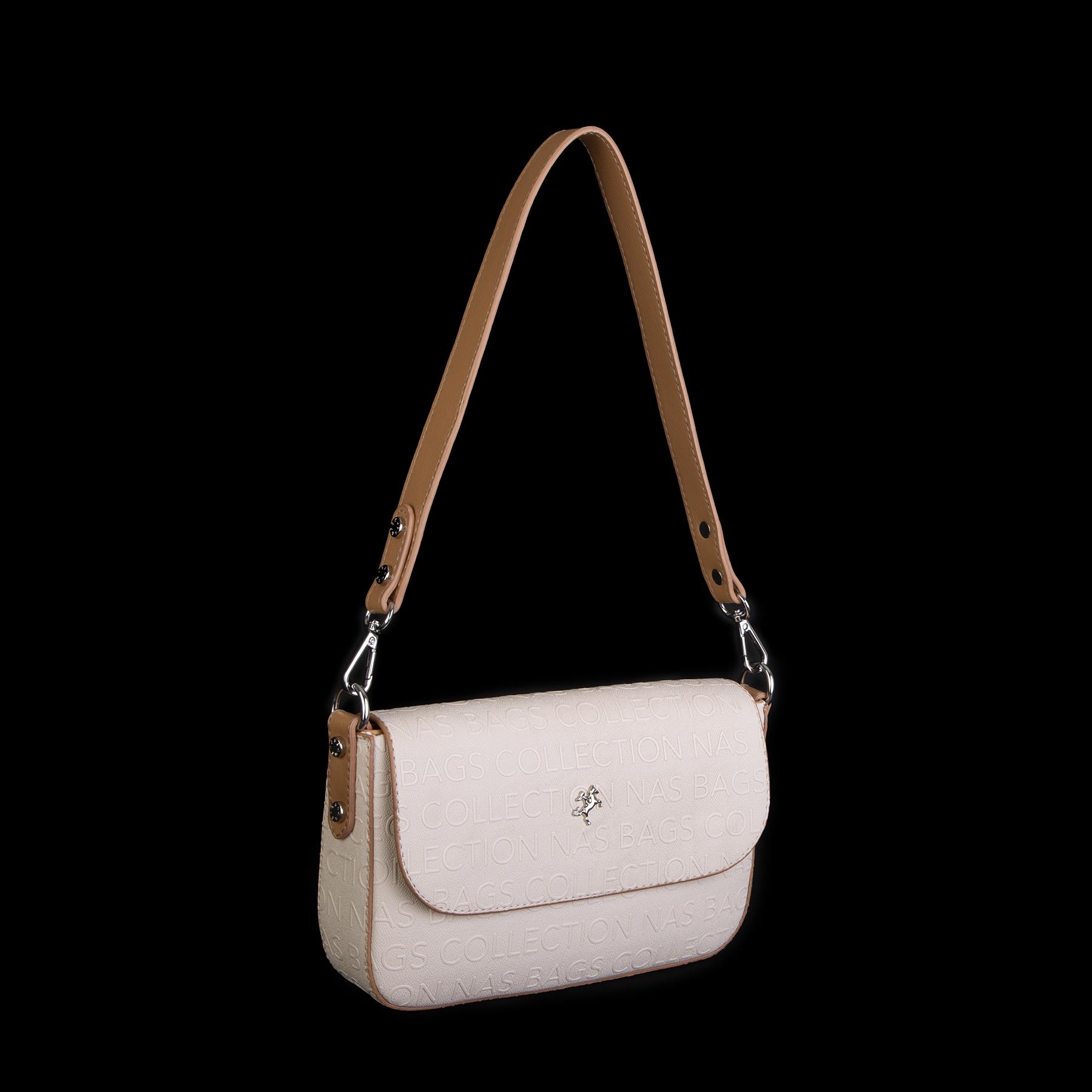 Nas Bag Kadın Postacı Çantası Çift Askılı Krem Camel  Gofraj  (22x16x5 cm)