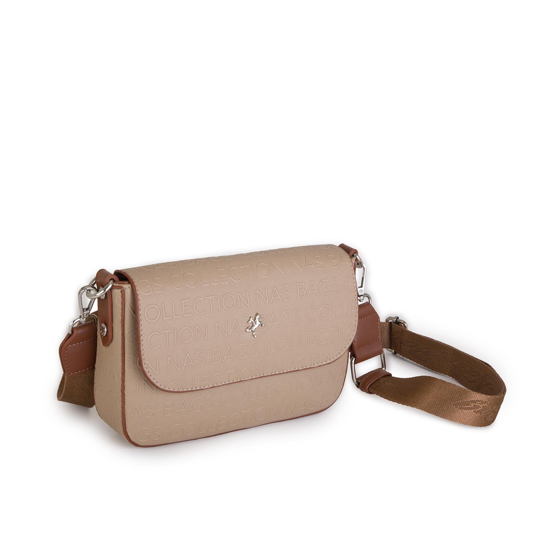 Nas Bag Kadın Postacı Çantası Çift Askılı Kum Taba Gofraj  (22x16x5 cm)