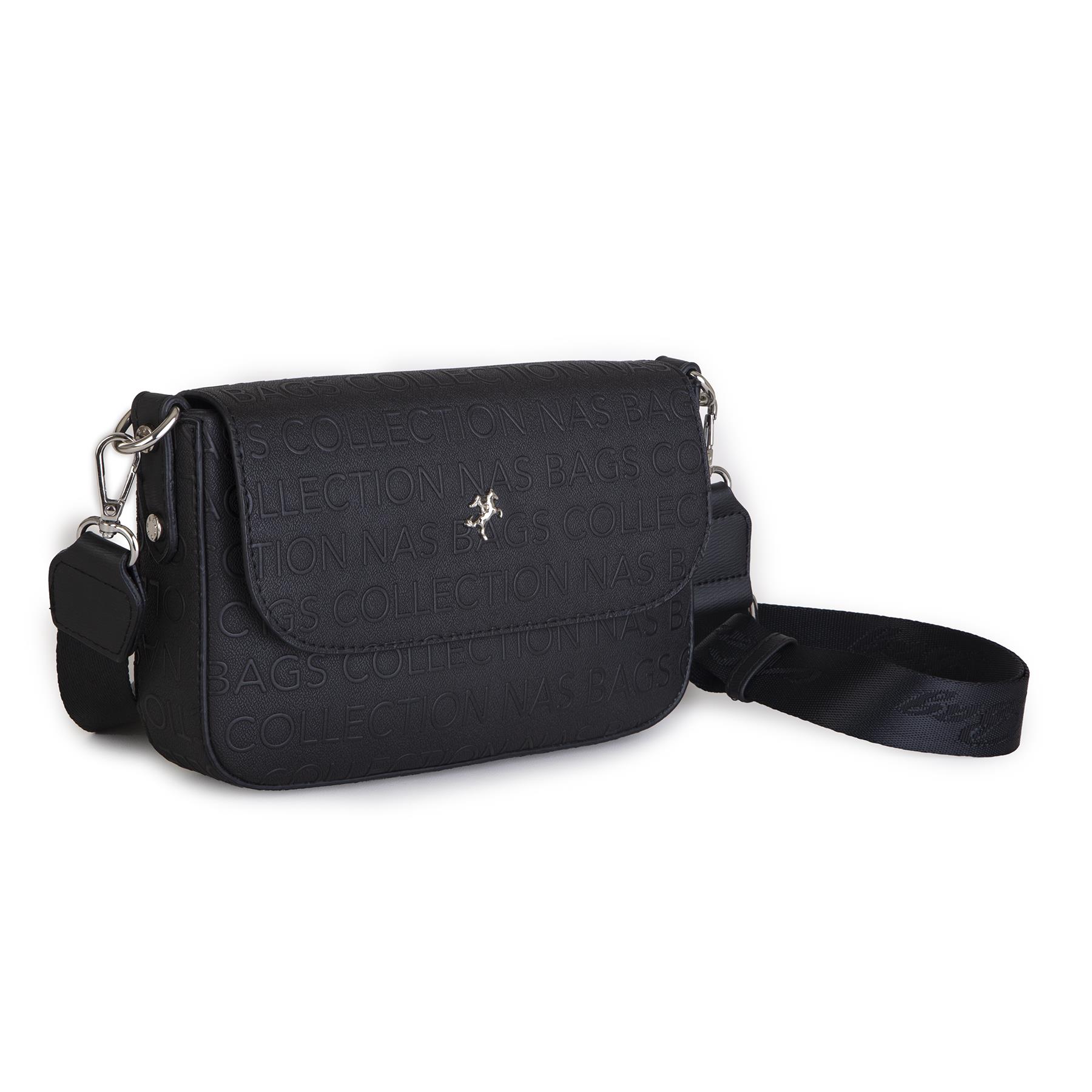 Nas Bag Kadın Postacı Çantası Çift Askılı Siyah Gofraj (22x16x5 cm)