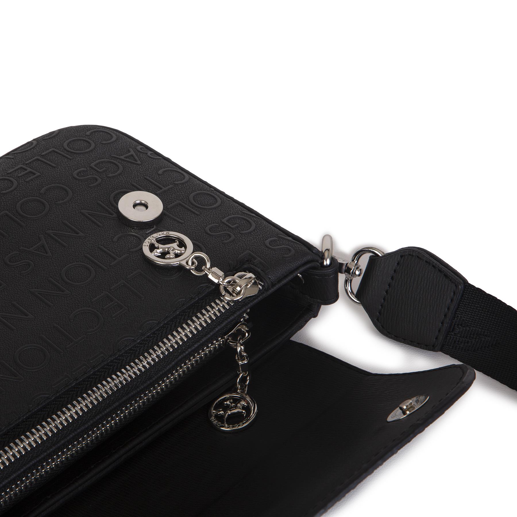 Nas Bag Kadın Postacı Çantası Çift Askılı Siyah Gofraj (22x16x5 cm)