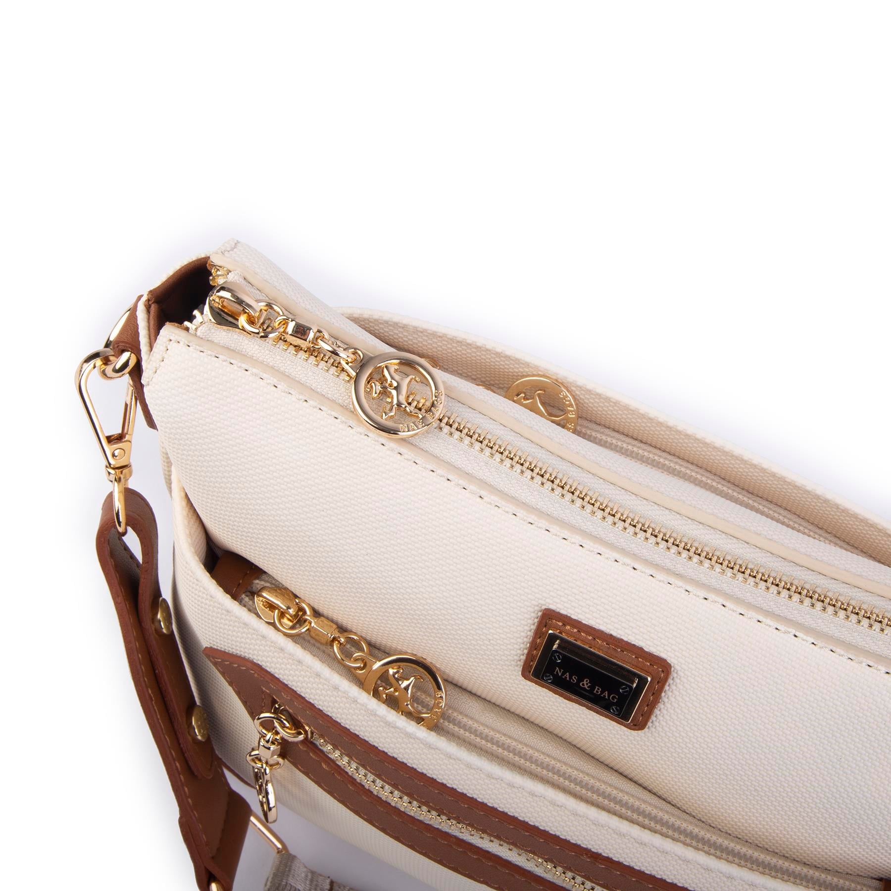 Nas Bag Kadın Postacı Çapraz Çanta Krem Taba Lacst (en 25 cm ; boy 22 cm )