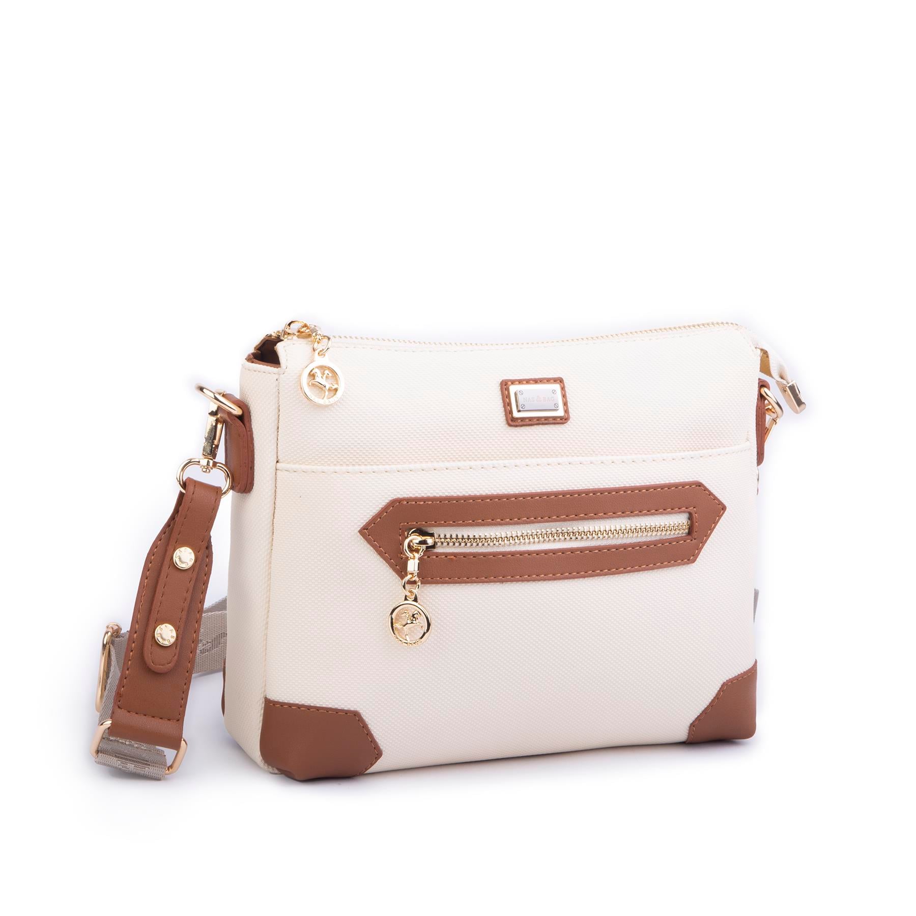 Nas Bag Kadın Postacı Çapraz Çanta Krem Taba Lacst (en 25 cm ; boy 22 cm )