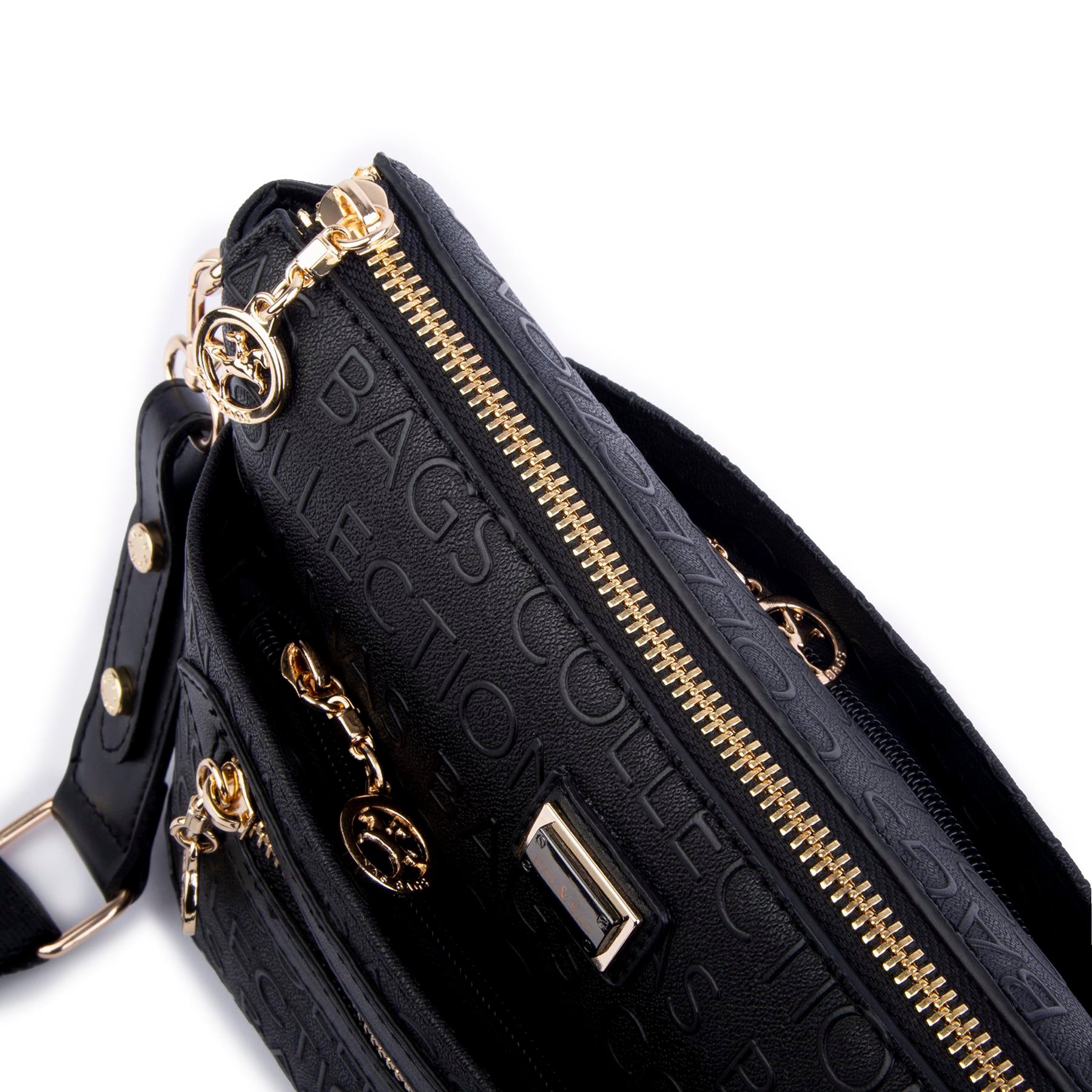 Nas Bag Kadın Postacı Çapraz Çanta Siyah Gofraj (en 25 cm ; boy 22 cm )