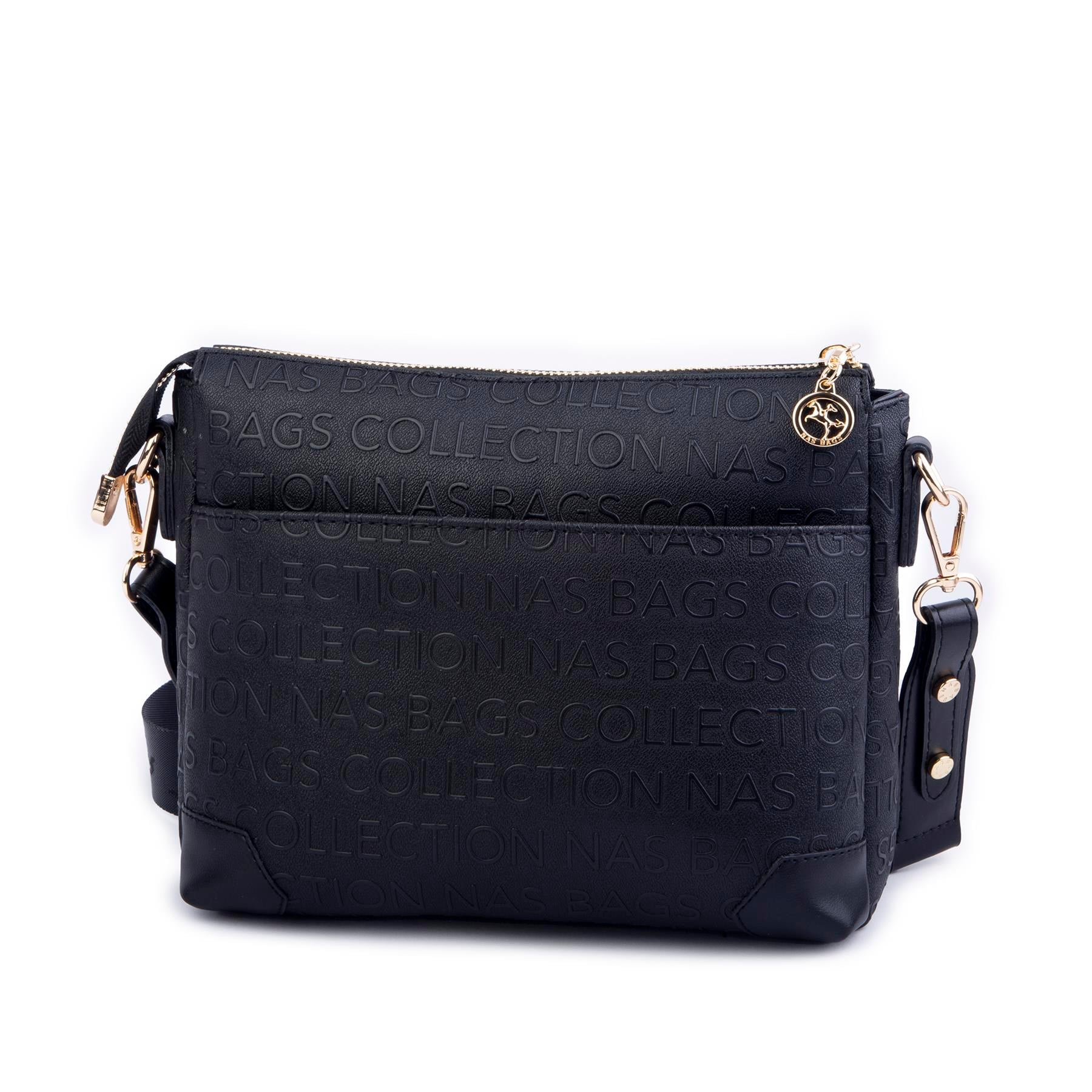 Nas Bag Kadın Postacı Çapraz Çanta Siyah Gofraj (en 25 cm ; boy 22 cm )