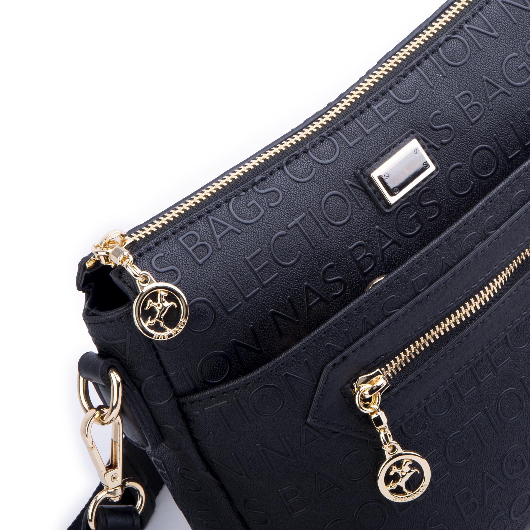 Nas Bag Kadın Postacı Çapraz Çanta Siyah Gofraj (en 25 cm ; boy 22 cm )