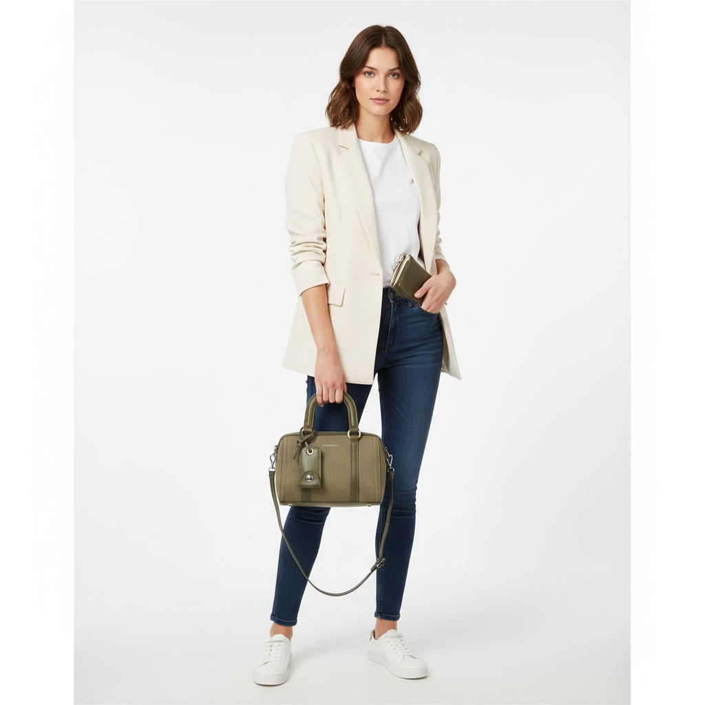 Nas Bag Kadın Premium Mini 2li set El Omuz ve Çapraz Çanta ile Cüzdan Seti Yeşil