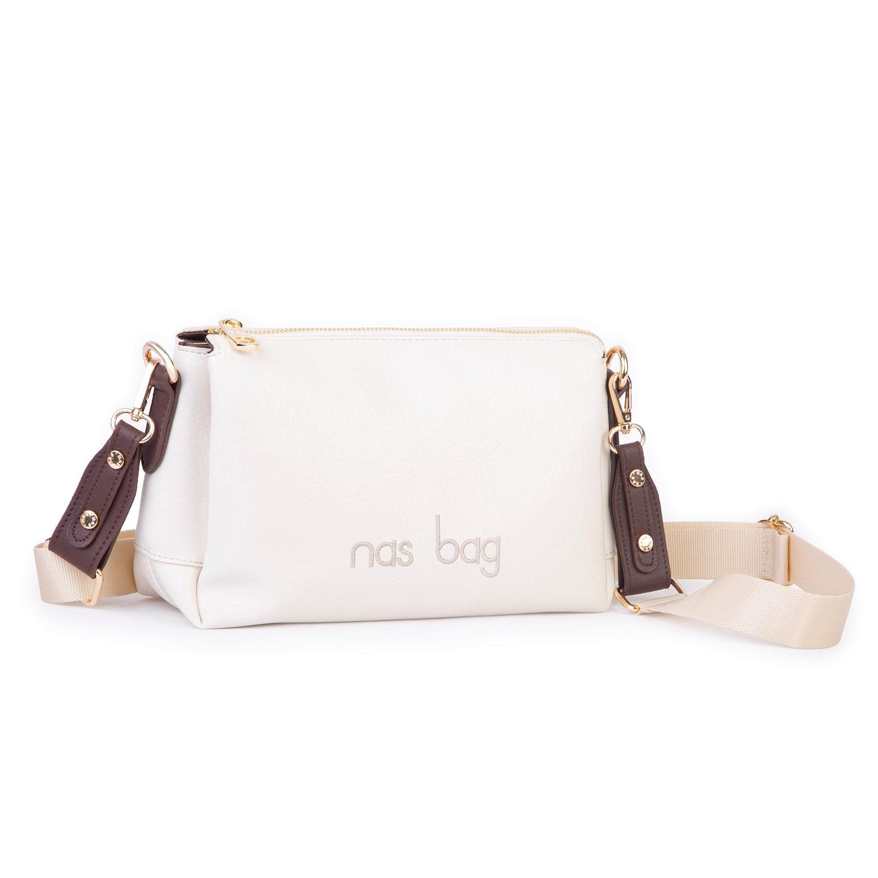 Nas Bag Kadın Sade Günlük Postacı Çantası ( 25x16 cm) Krem Kahve Victoria