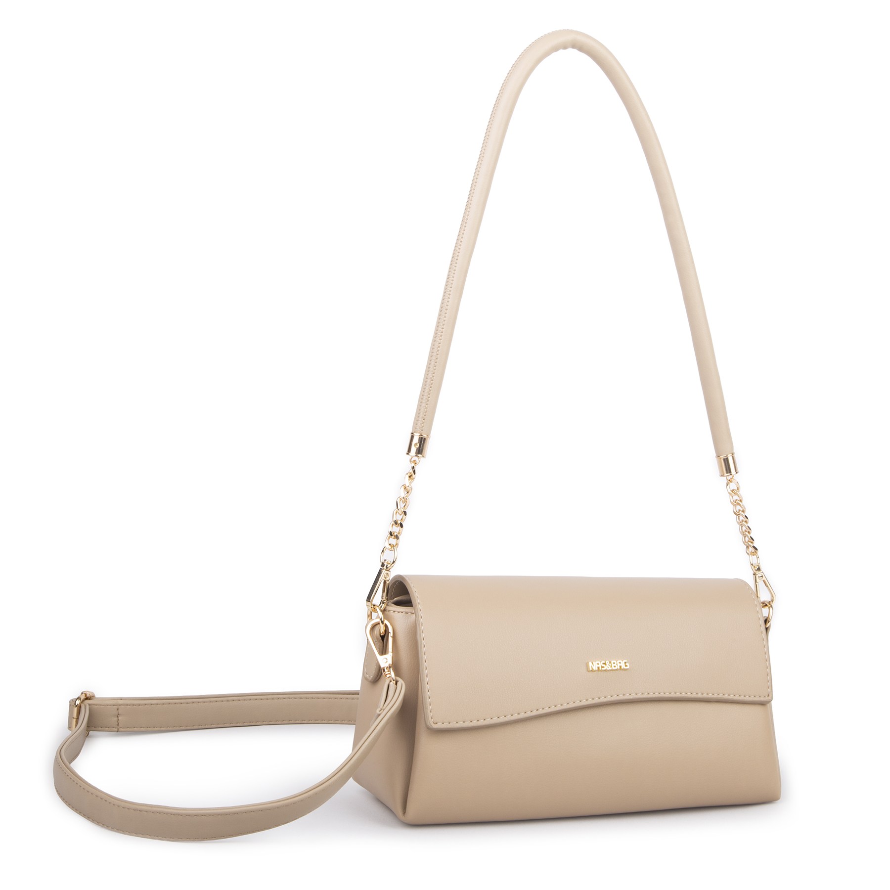 Nas Bag Kadın Sade Şık Omuz ve Çapraz Çanta (en 24 cm ;boy 12 cm ) Kum
