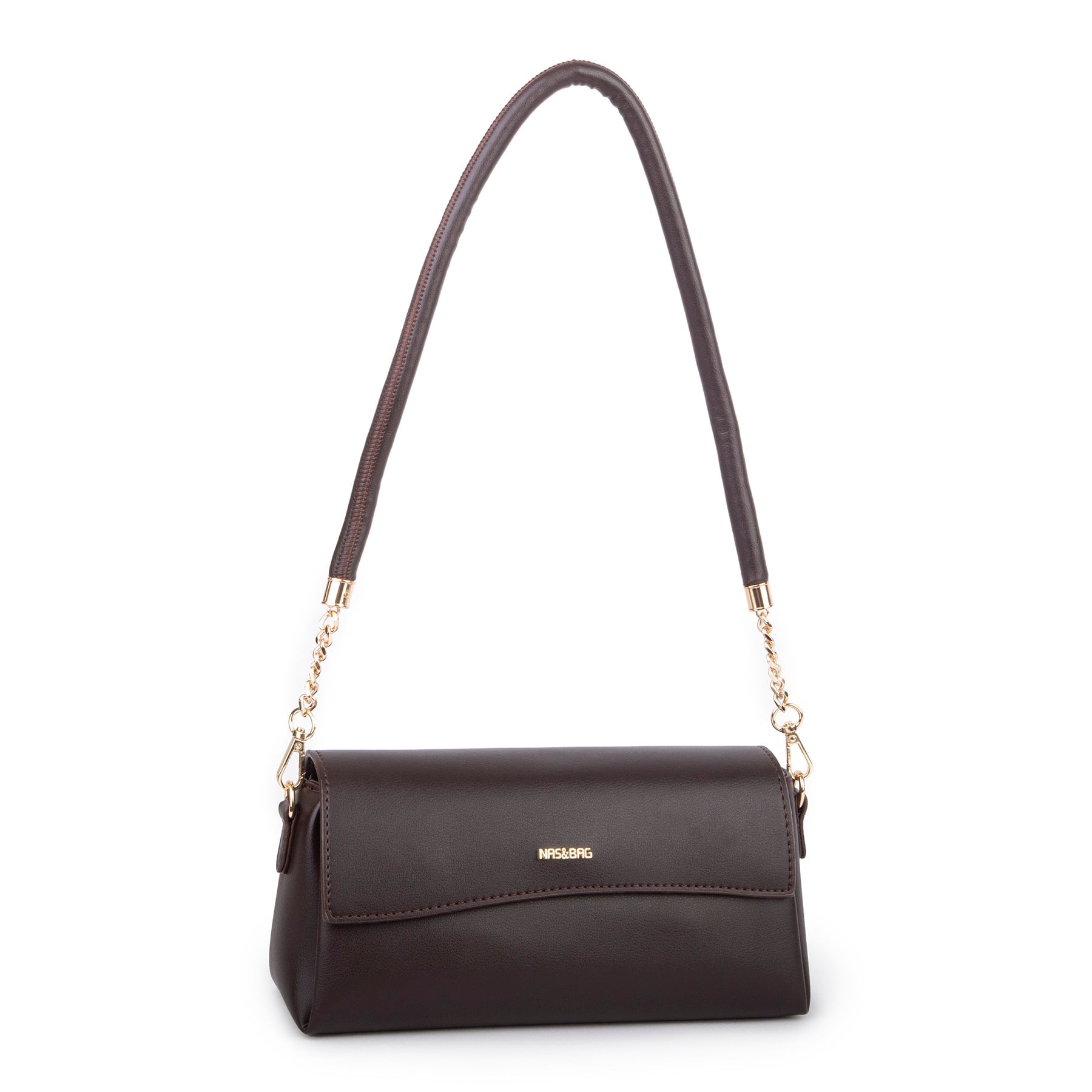 Nas Bag Kadın Sade Şık Omuz ve Çapraz Çanta (en 24 cm ;boy 12 cm ) Kahverengi