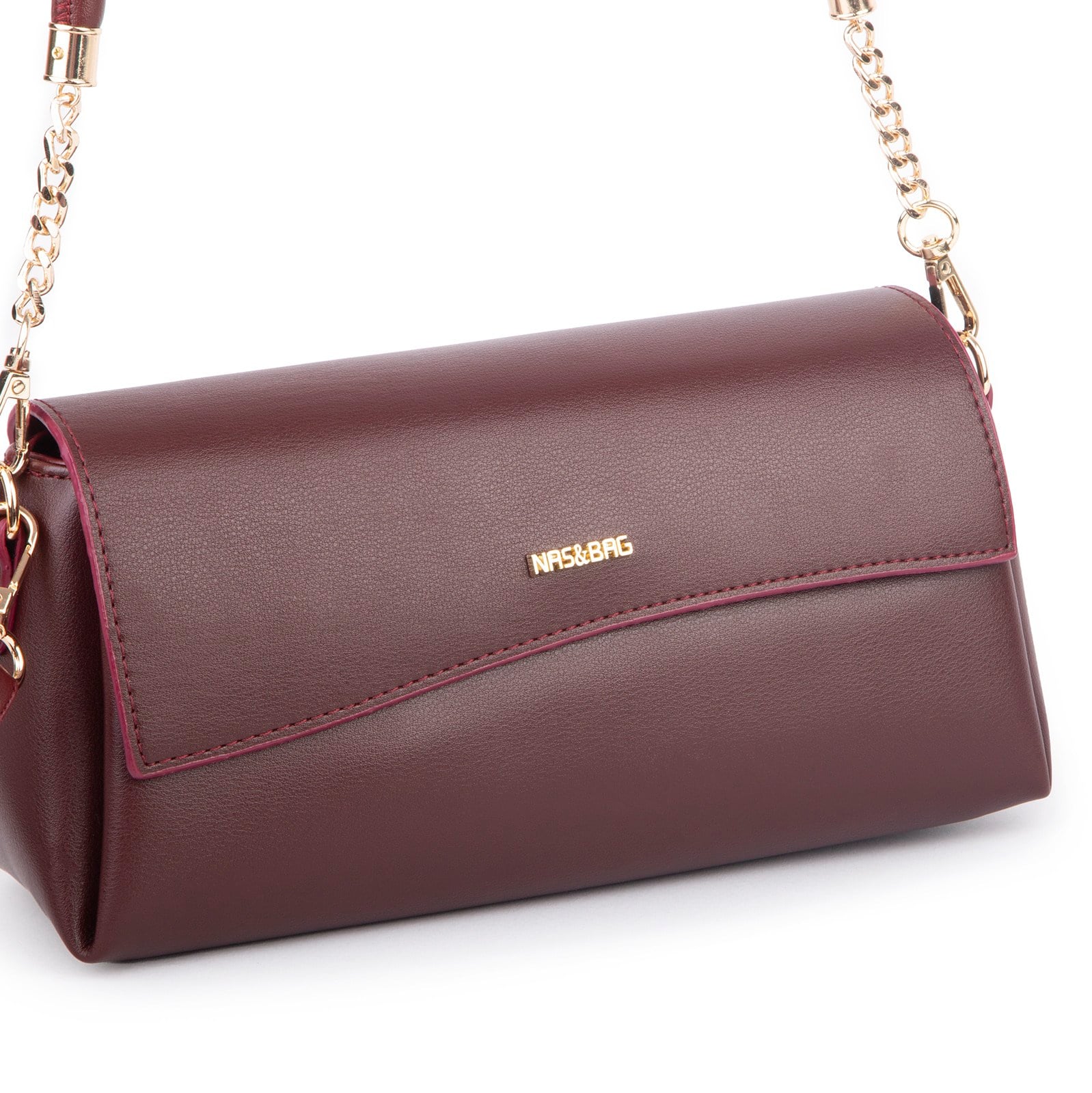 Nas Bag Kadın Sade Şık Omuz ve Çapraz Çanta (en 24 cm ;boy 12 cm ) Bordo