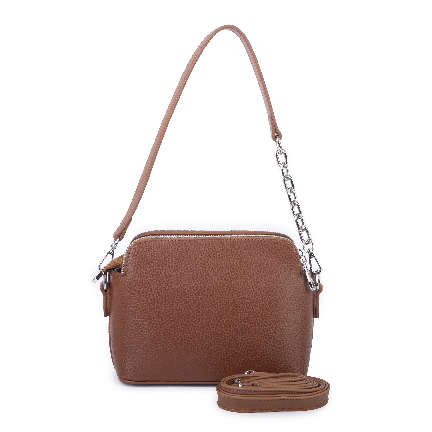 Nas Bag Kadın Sade Şık Omuz ve Çapraz Zincirli ve Uzun Çift Askılı (20x15 cm) Taba Lopez