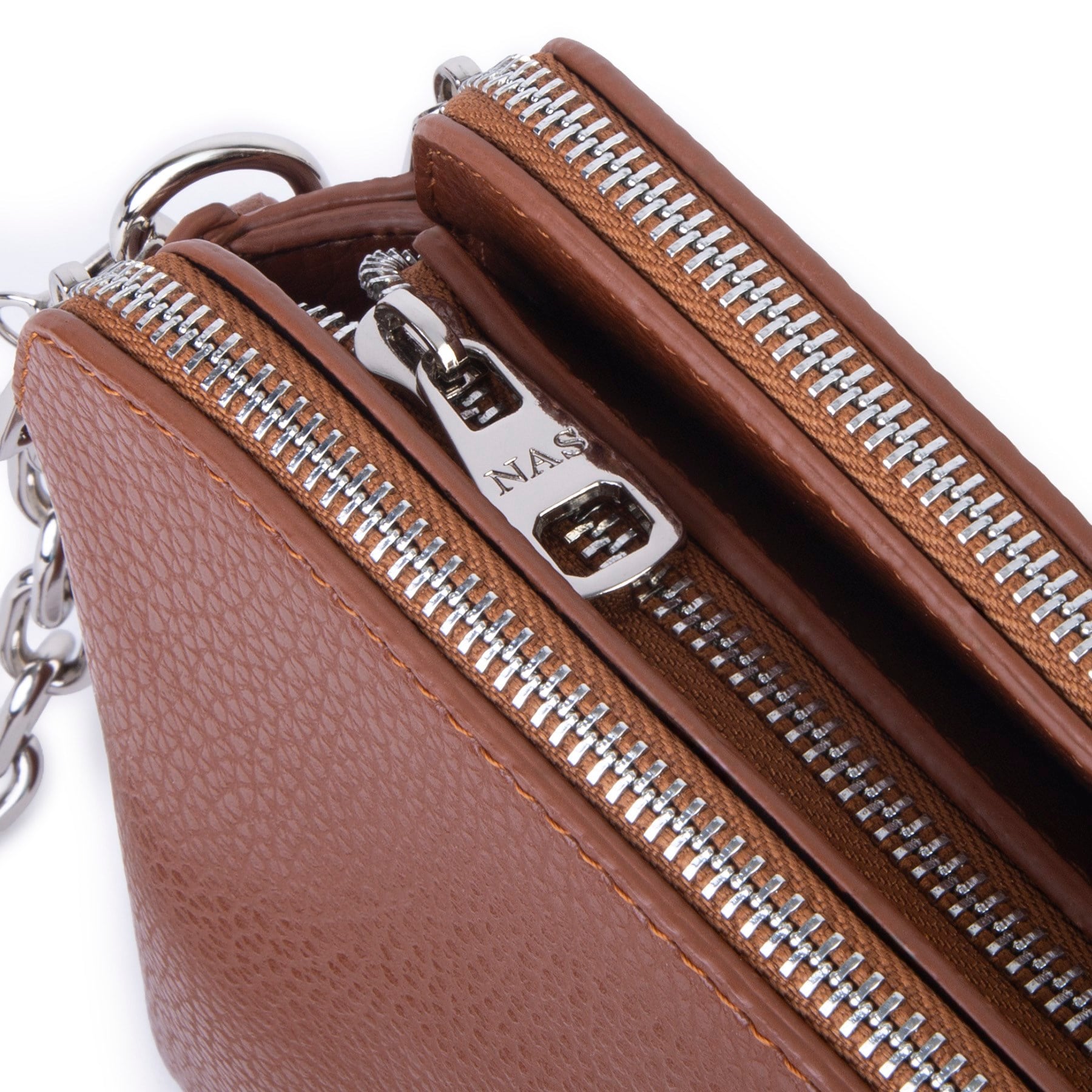 Nas Bag Kadın Sade Şık Omuz ve Çapraz Zincirli ve Uzun Çift Askılı (20x15 cm) Taba Lopez