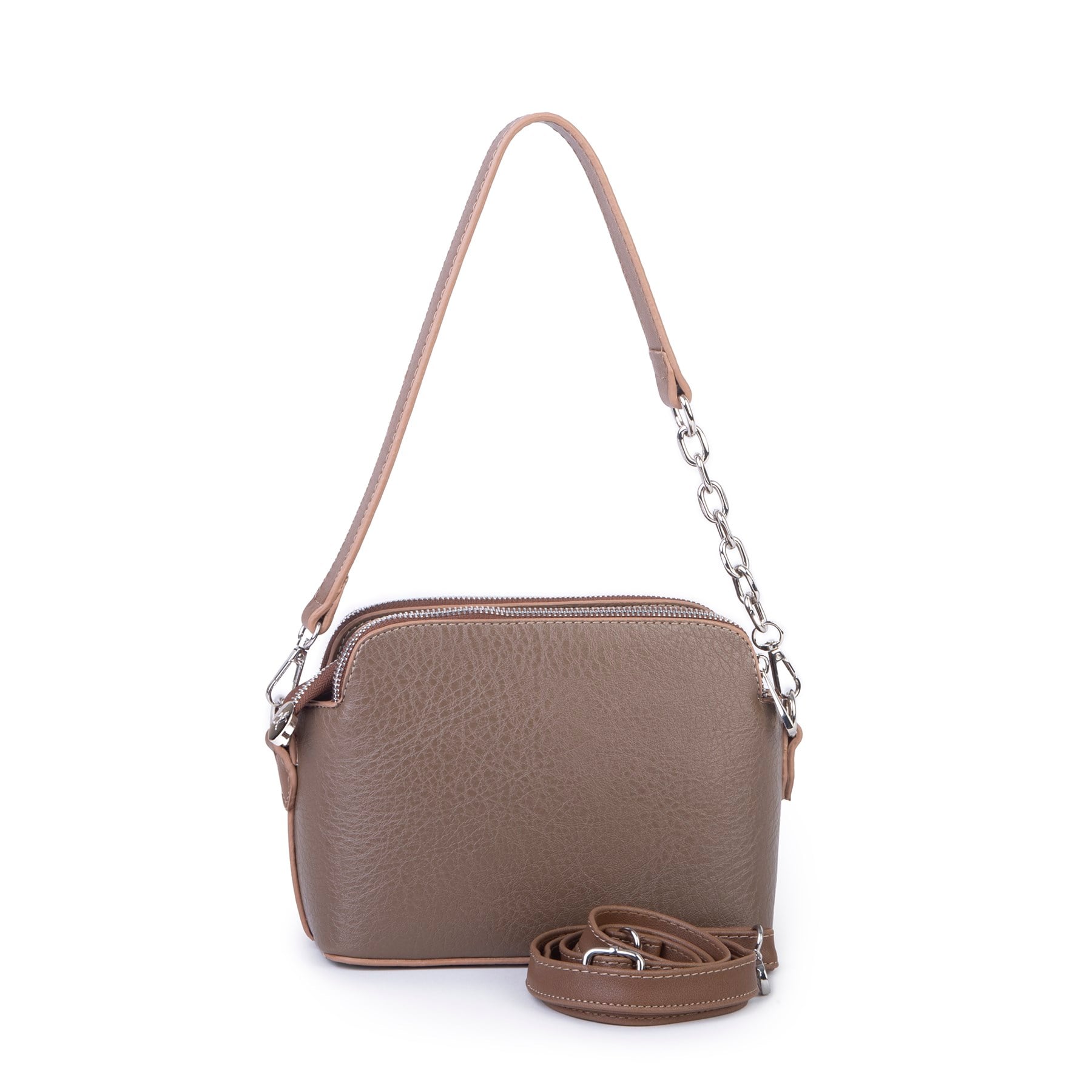 Nas Bag Kadın Sade Şık Omuz ve Çapraz Zincirli ve Uzun Çift Askılı (20x15 cm) Vizon Victoria