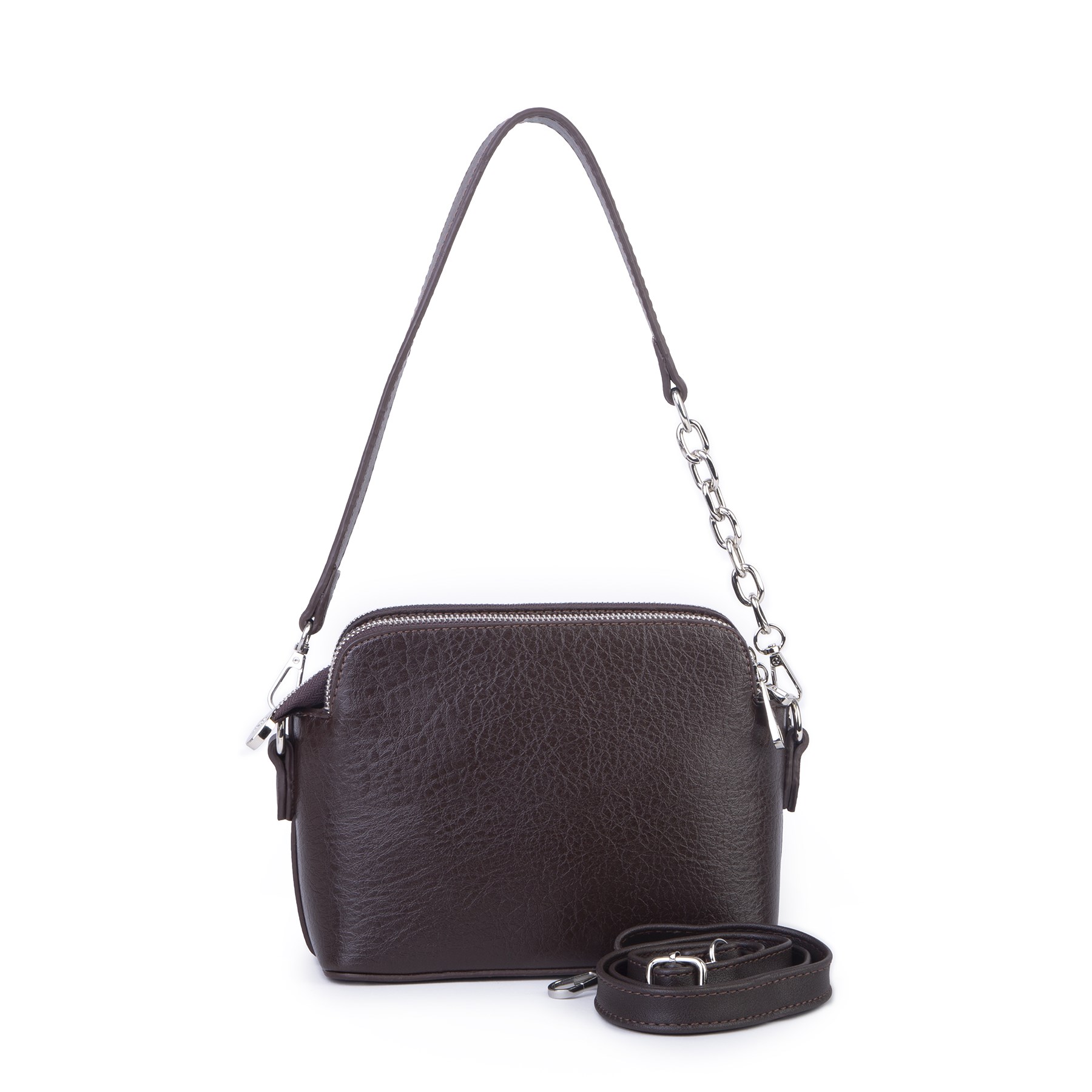 Nas Bag Kadın Sade Şık Omuz ve Çapraz Zincirli ve Uzun Çift Askılı (20x15 cm) Kahverengi Victoria