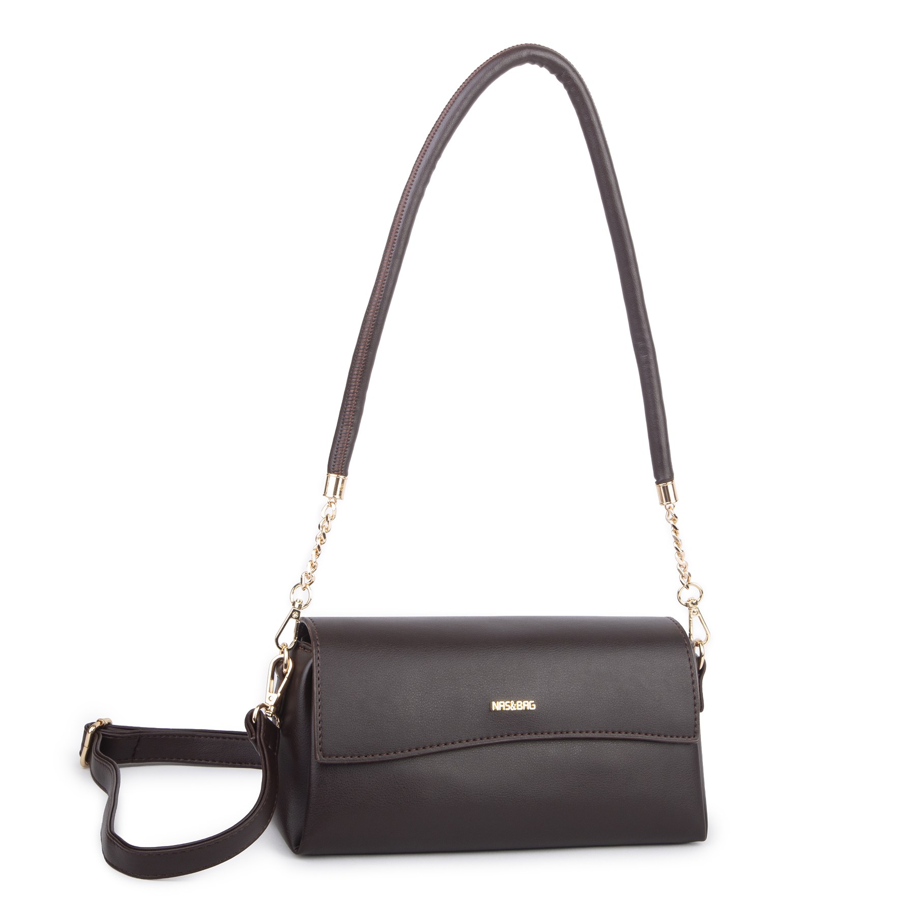 Nas Bag Kadın Sade Şık Omuz ve Çapraz Çanta (en 24 cm ;boy 12 cm ) Kahverengi