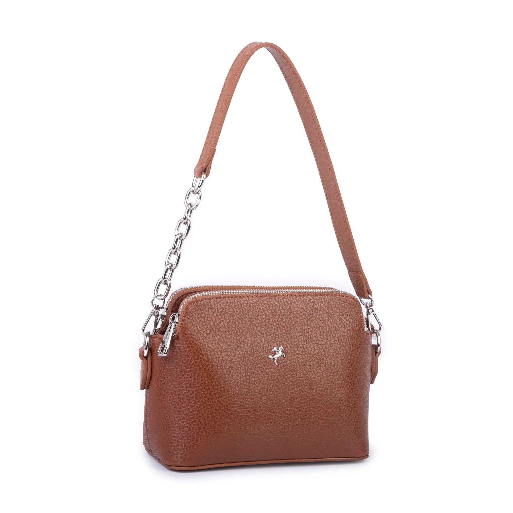 Nas Bag Kadın Sade Şık Omuz ve Çapraz Zincirli ve Uzun Çift Askılı (20x15 cm) Taba Lopez