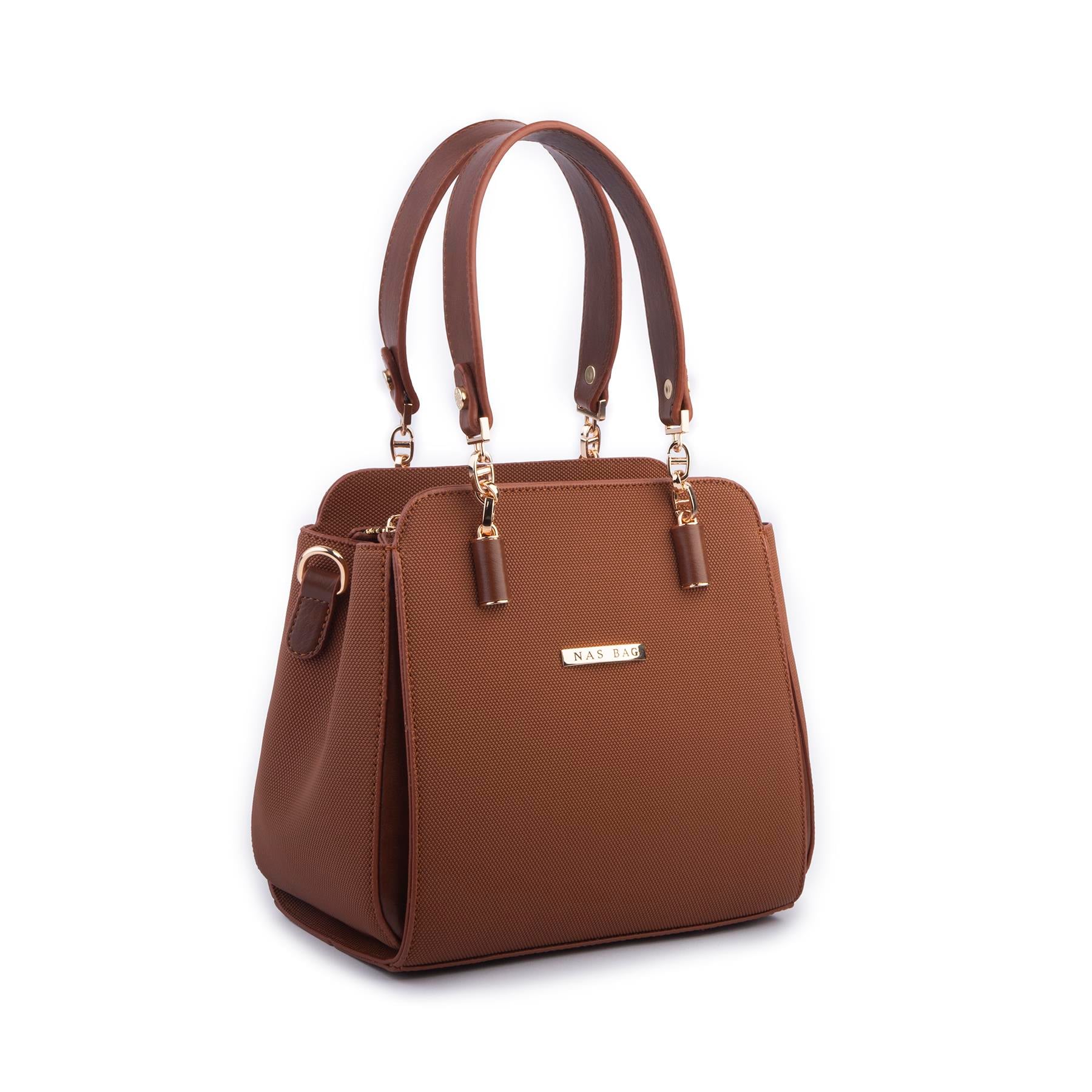 Nas Bag Kadın Sade ve Şık El ve Omuz Çantası Taba Lacst  (Ölçüsü:24x21x16)