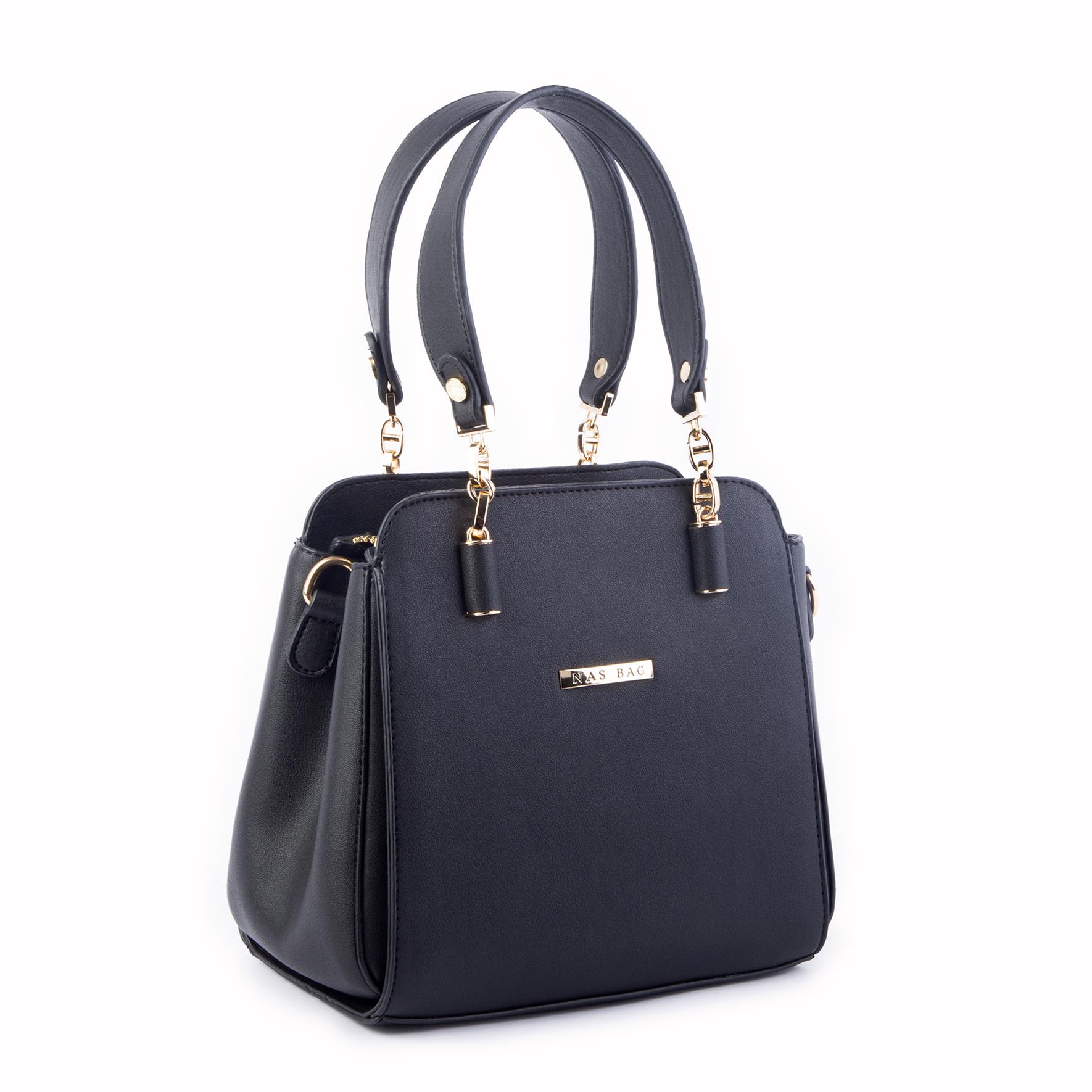 Nas Bag Kadın Sade ve Şık El ve Omuz Çantası Siyah Dona   (Ölçüsü:24x21x16)