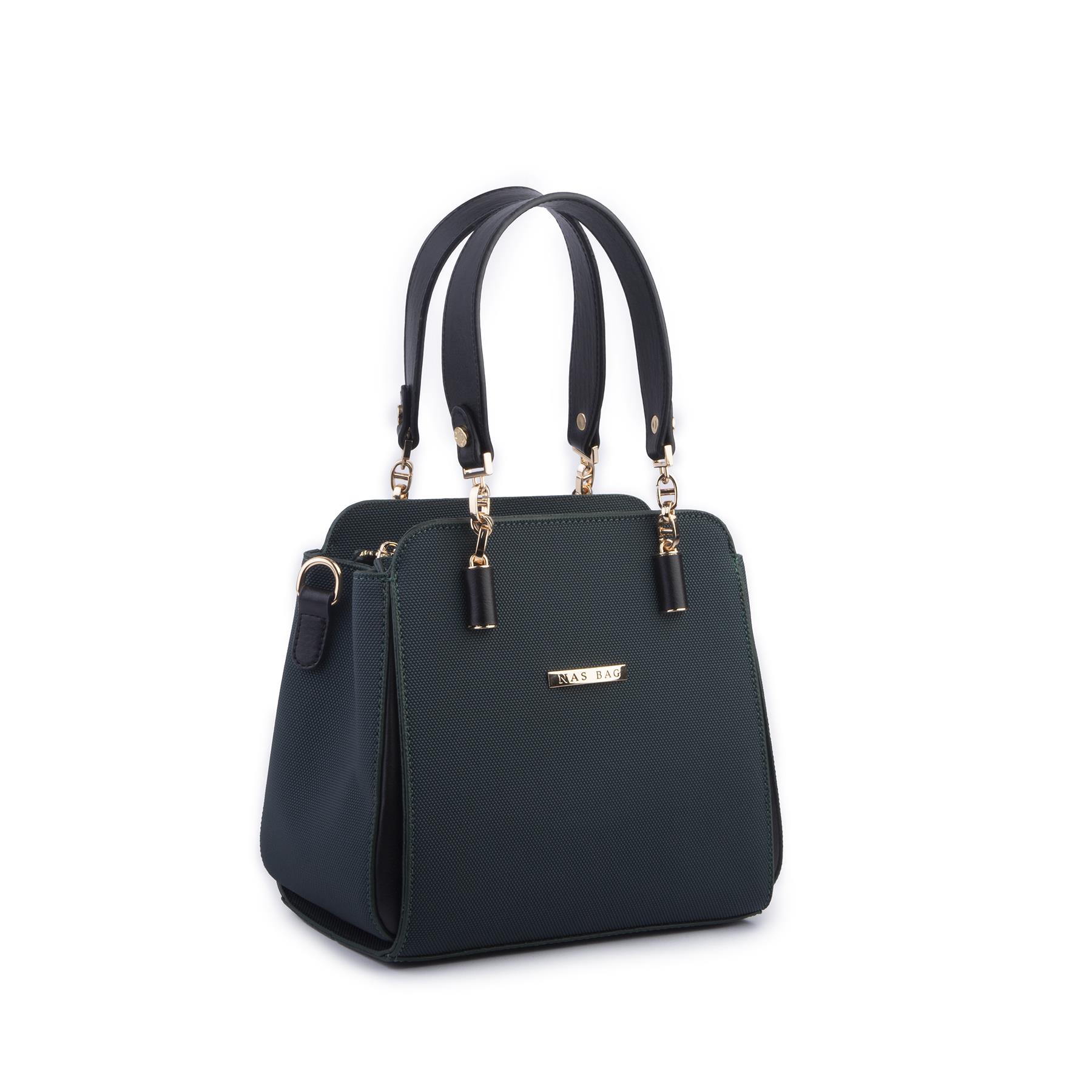 Nas Bag Kadın Sade ve Şık El ve Omuz Çantası Petrol Siyah  Lacst  (Ölçüsü:24x21x16)