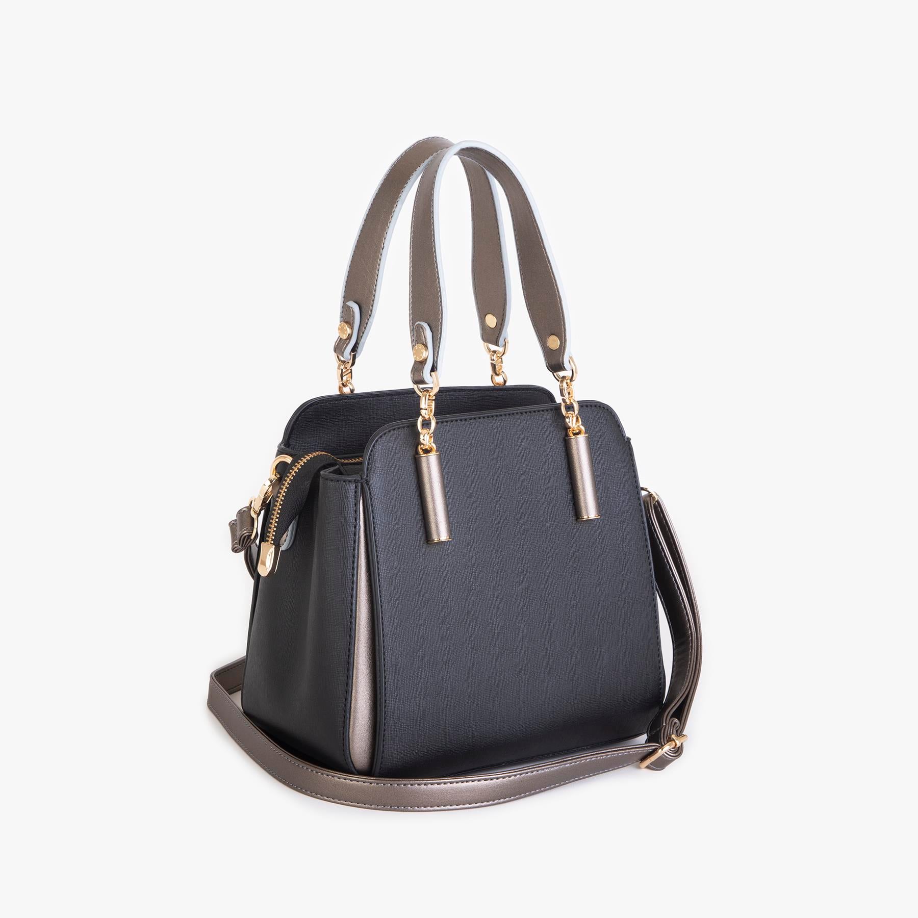 Nas Bag Kadın Sade ve Şık El ve Omuz Çantası Siyah Gri  Mngo  (Ölçüsü:24x21x16)