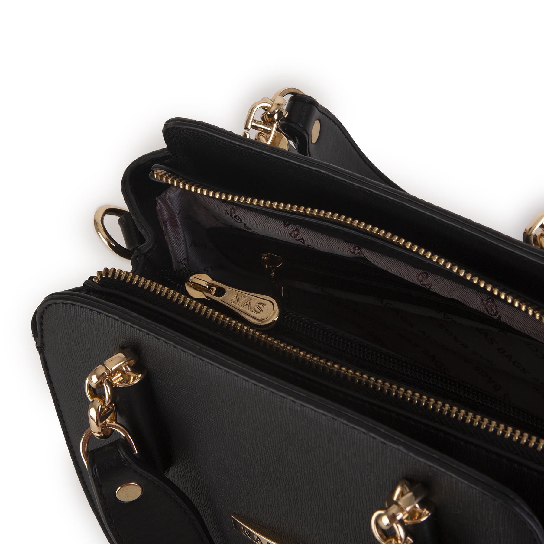 Nas Bag Kadın Sade ve Şık El ve Omuz Çantası Siyah  Mngo  (Ölçüsü:24x21x16)