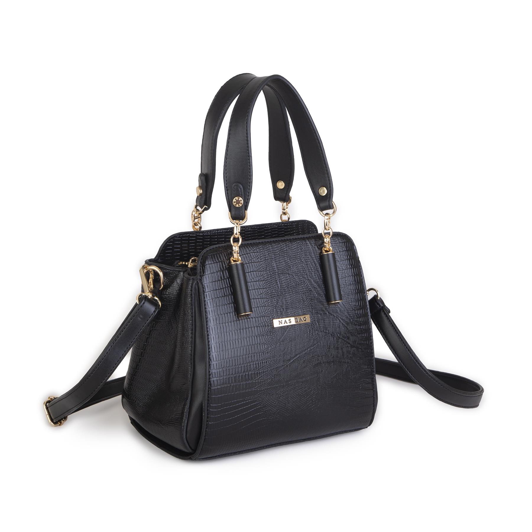Nas Bag Kadın Sade ve Şık El ve Omuz Çantası Siyah Lazer  (Ölçüsü:24x21x16))