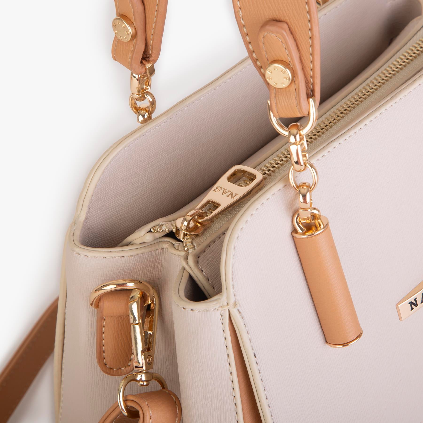 Nas Bag Kadın Sade ve Şık El ve Omuz Çantası Krem Camel Mngo  (Ölçüsü:24x21x16)