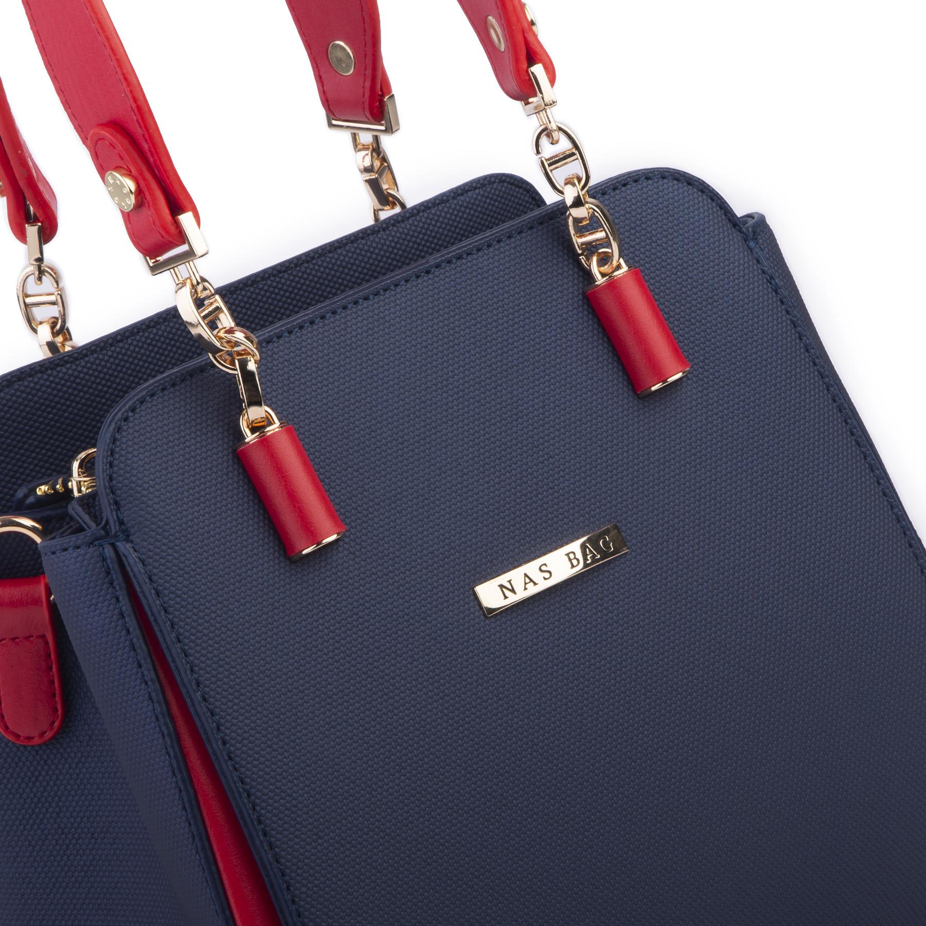 Nas Bag Kadın Sade ve Şık El ve Omuz Çantası Lacivert Kırmızı  Lacst  (Ölçüsü:24x21x16)