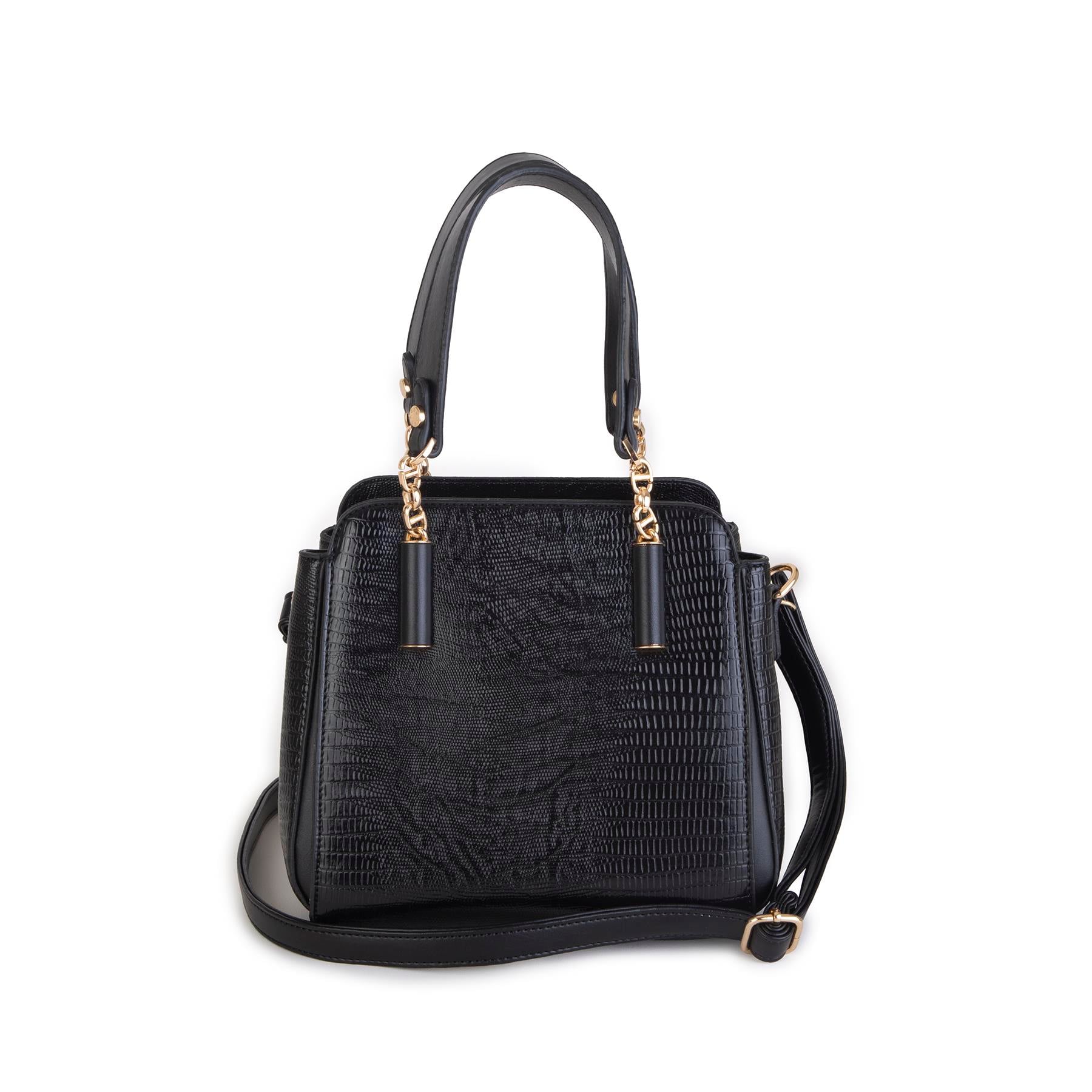 Nas Bag Kadın Sade ve Şık El ve Omuz Çantası Siyah Lazer  (Ölçüsü:24x21x16))