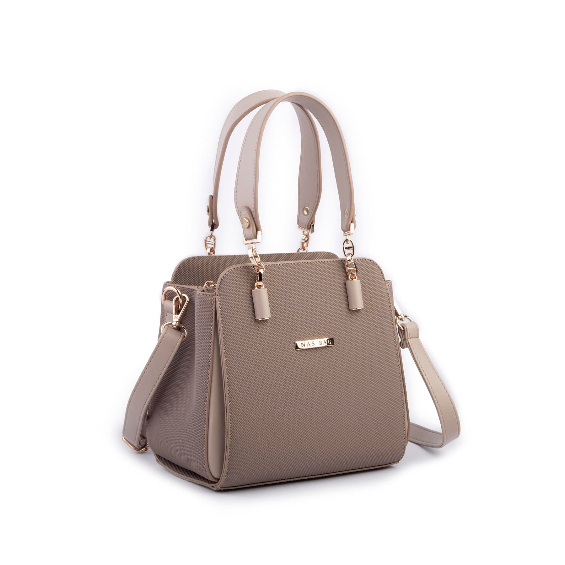 Nas Bag Kadın Sade ve Şık El ve Omuz Çantası Kum  Lacst  (Ölçüsü:24x21x16)