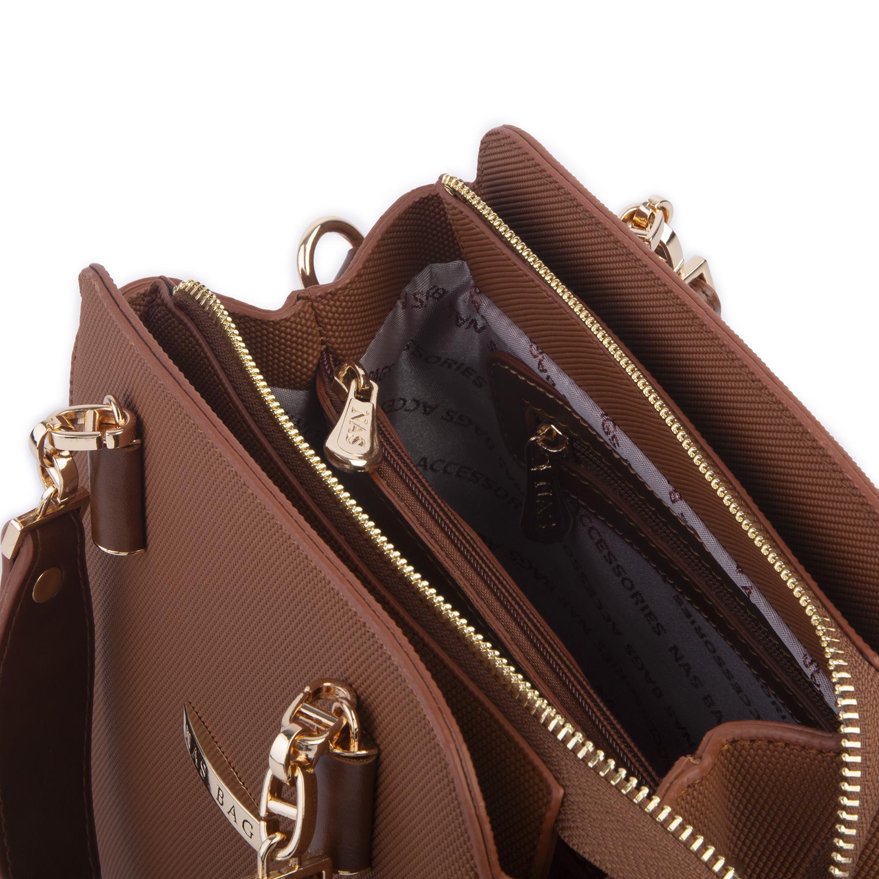 Nas Bag Kadın Sade ve Şık El ve Omuz Çantası Taba Lacst  (Ölçüsü:24x21x16)