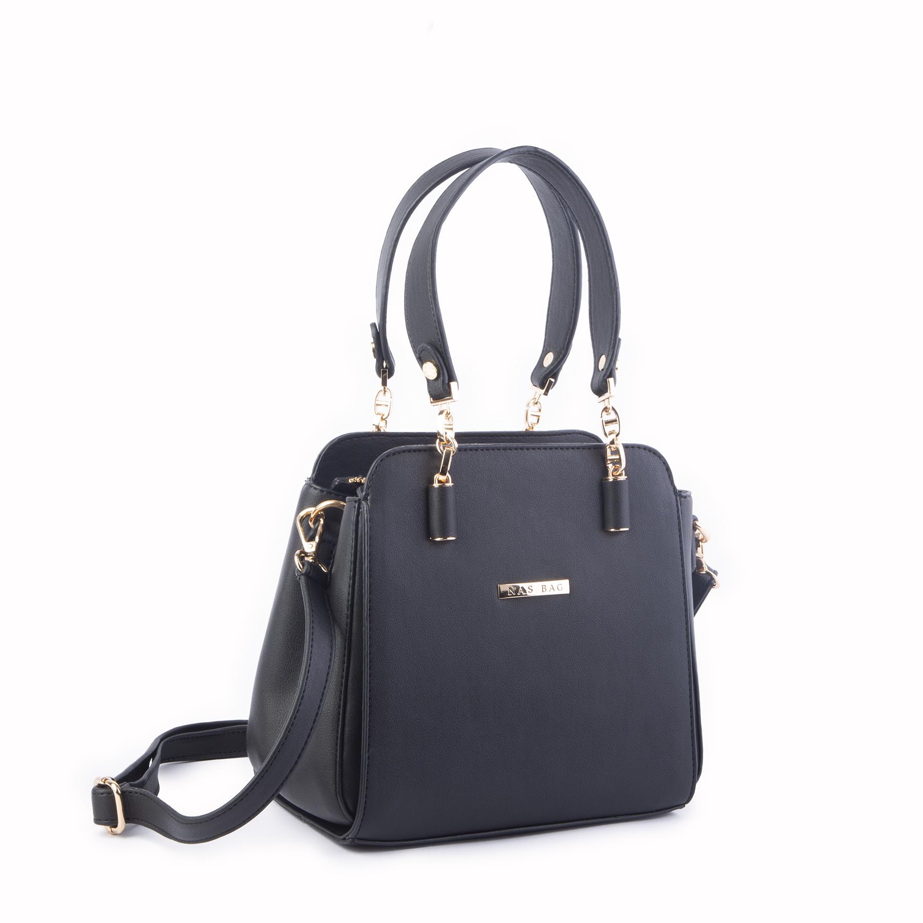 Nas Bag Kadın Sade ve Şık El ve Omuz Çantası Siyah Dona   (Ölçüsü:24x21x16)