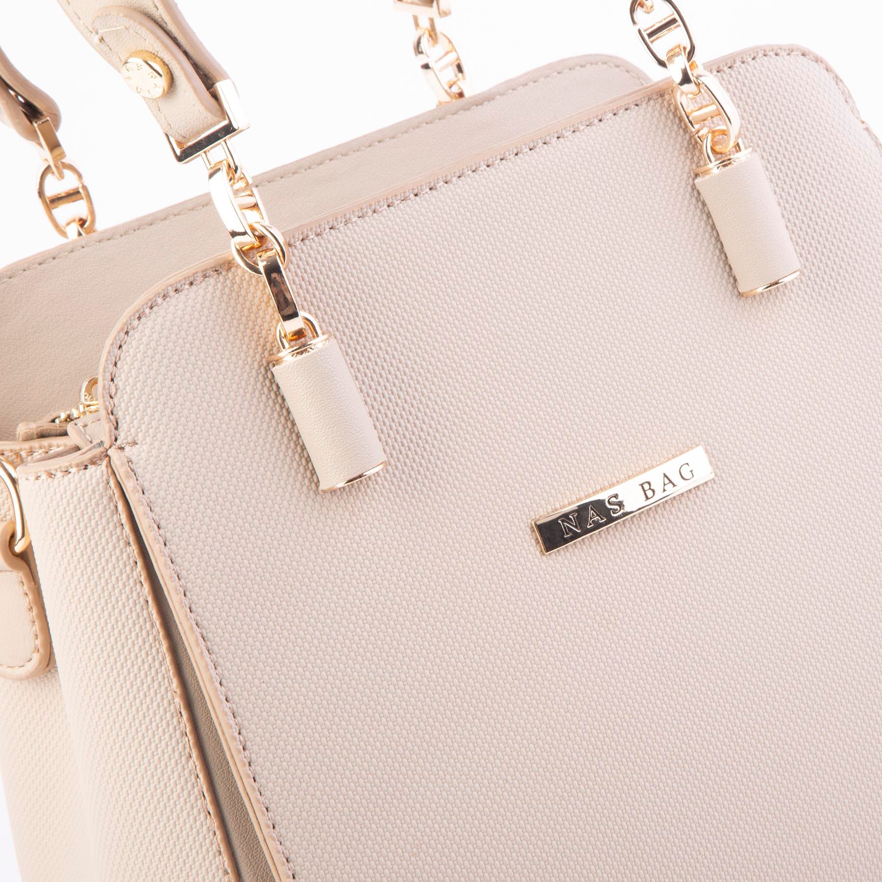 Nas Bag Kadın Sade ve Şık El ve Omuz Çantası Krem  Lacst (Ölçüsü:24x21x16)