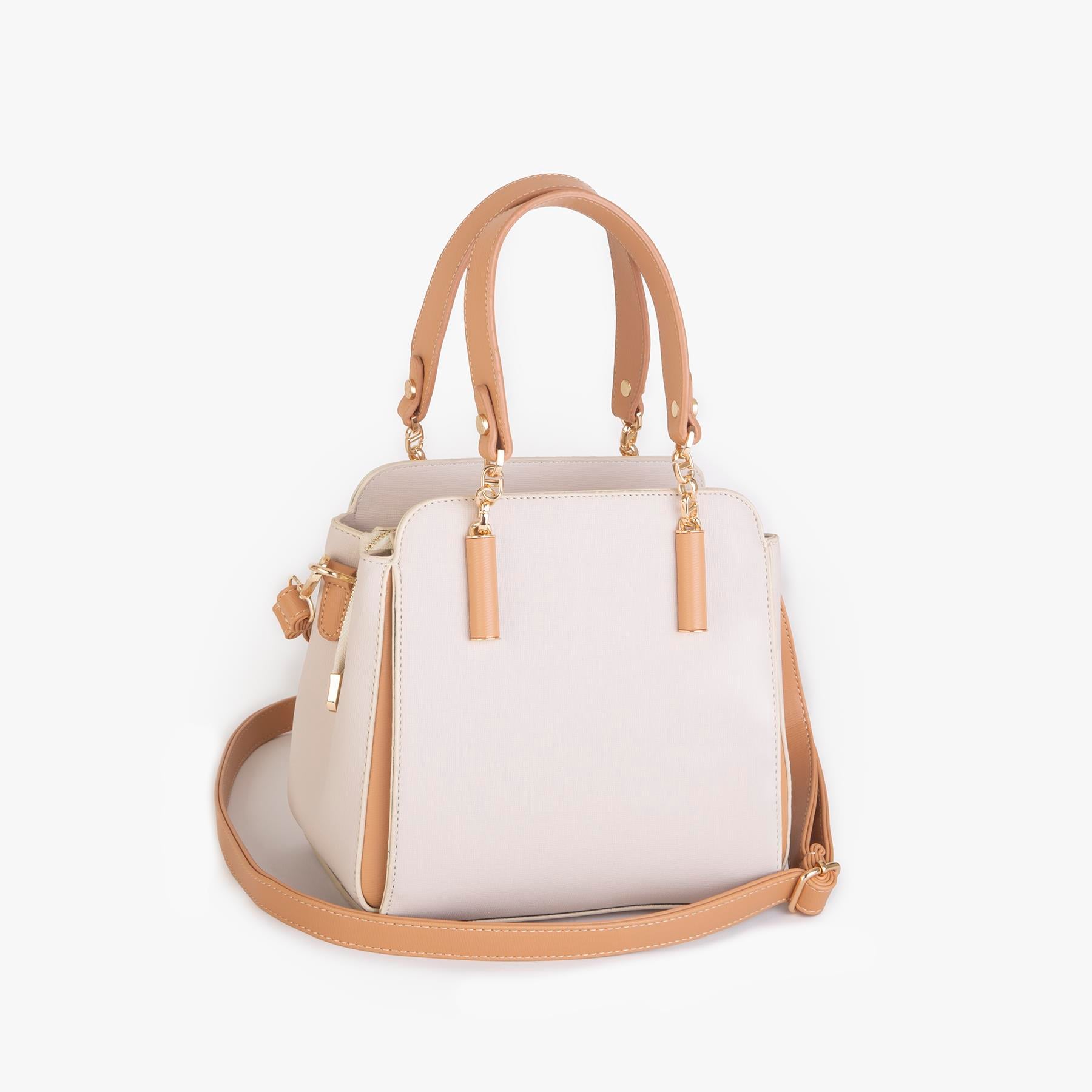 Nas Bag Kadın Sade ve Şık El ve Omuz Çantası Krem Camel Mngo  (Ölçüsü:24x21x16)