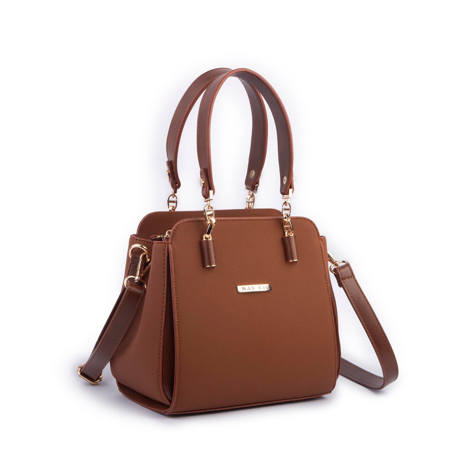 Nas Bag Kadın Sade ve Şık El ve Omuz Çantası Taba Lacst  (Ölçüsü:24x21x16)