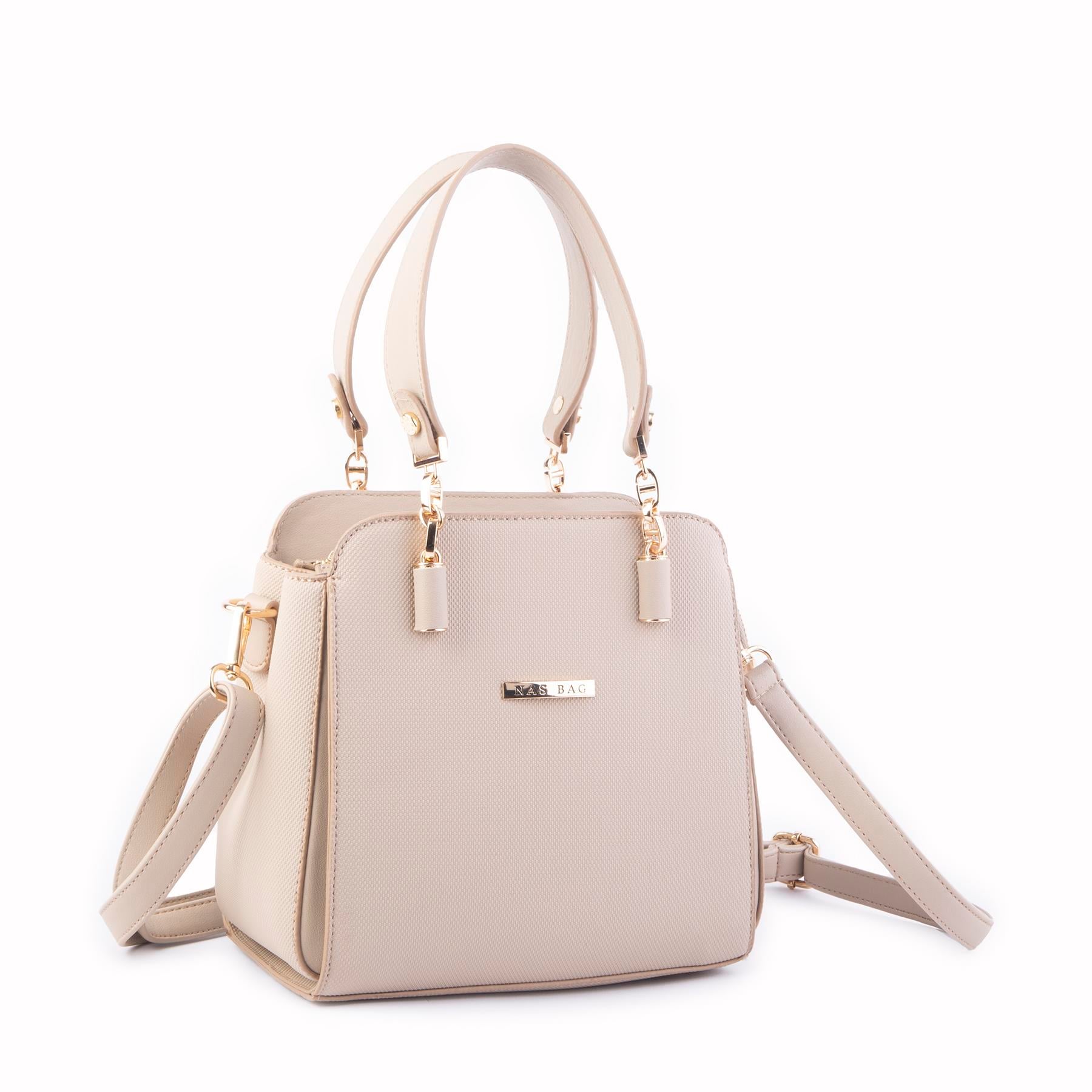 Nas Bag Kadın Sade ve Şık El ve Omuz Çantası Krem  Lacst (Ölçüsü:24x21x16)