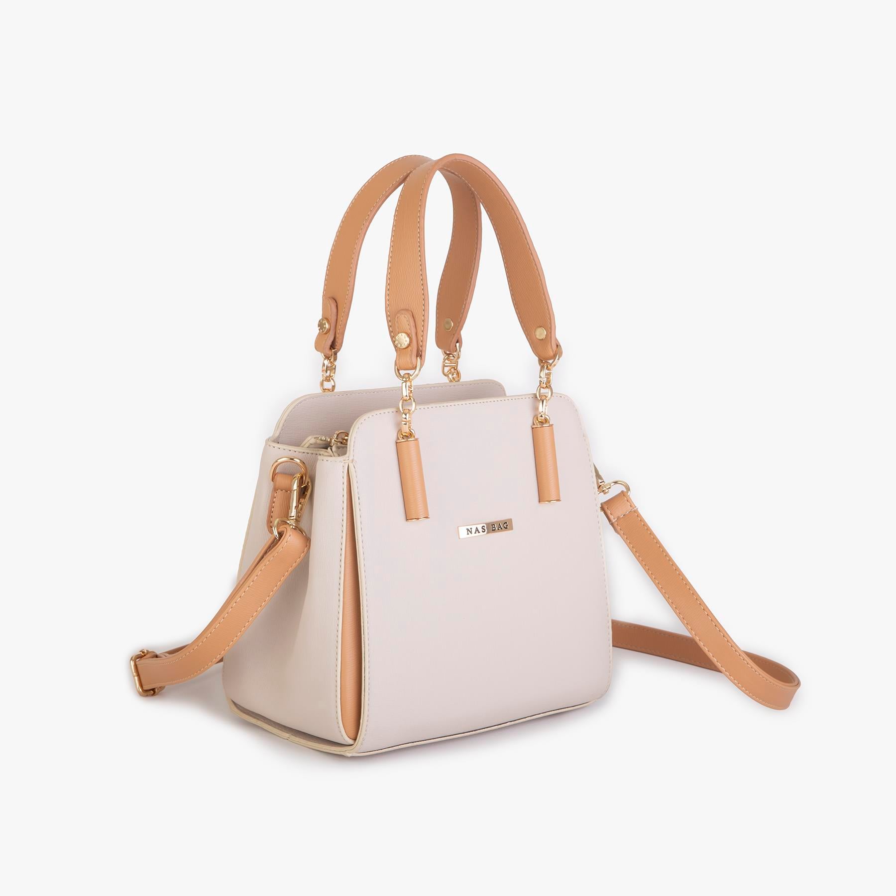 Nas Bag Kadın Sade ve Şık El ve Omuz Çantası Krem Camel Mngo  (Ölçüsü:24x21x16)