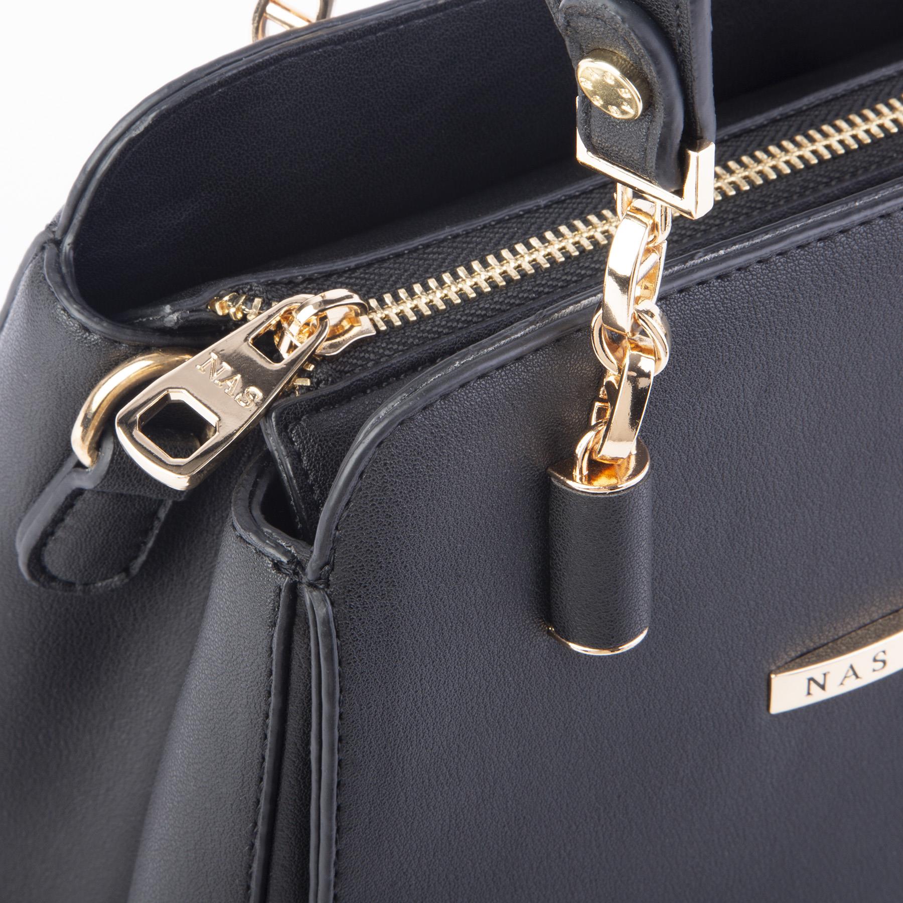 Nas Bag Kadın Sade ve Şık El ve Omuz Çantası Siyah Dona   (Ölçüsü:24x21x16)