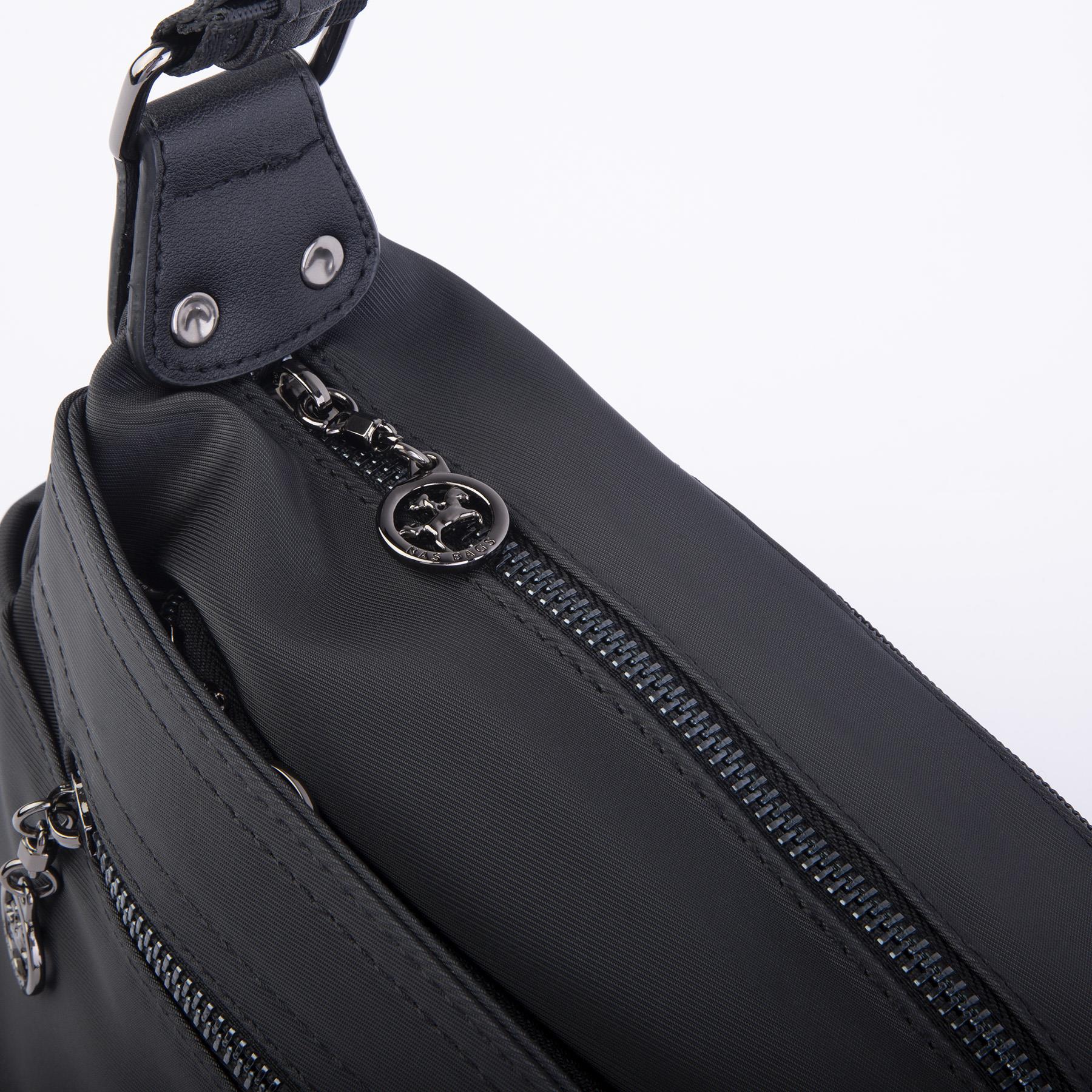 Nas Bag Kadın Salaş Çok Gözlü Çapraz Çanta Siyah  Buzzy   ( en :30cm x boy: 20 cm )