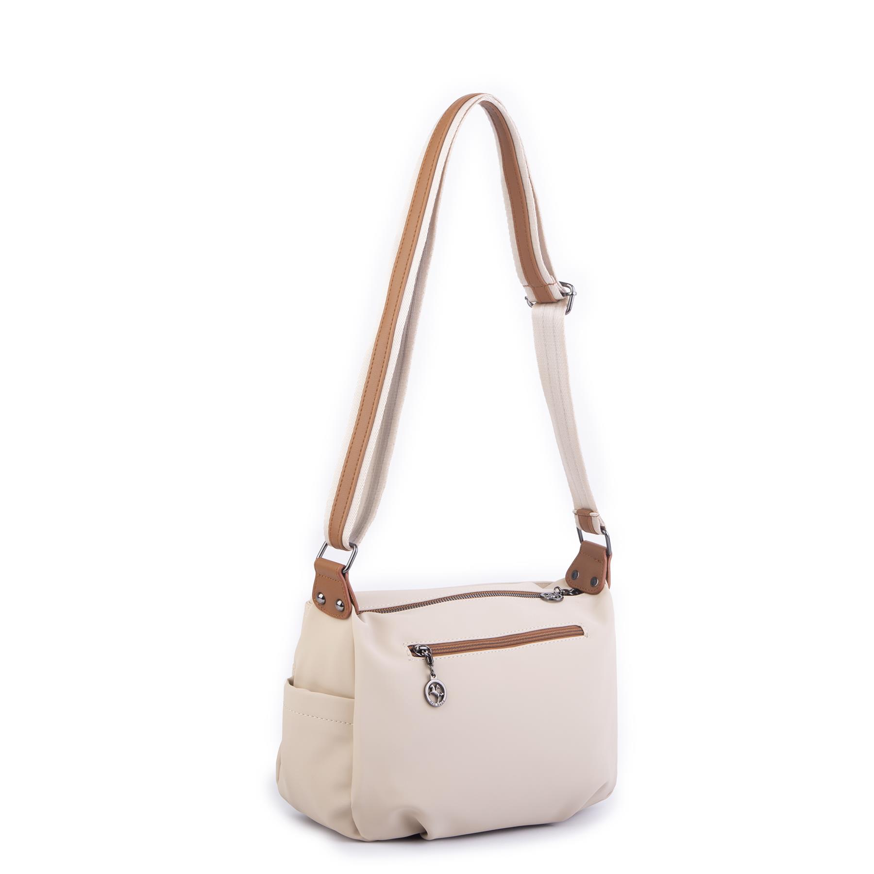 Nas Bag Kadın Salaş Çok Gözlü Çapraz Çanta Kum Taba Buzzy   ( en :30cm x boy: 20 cm )