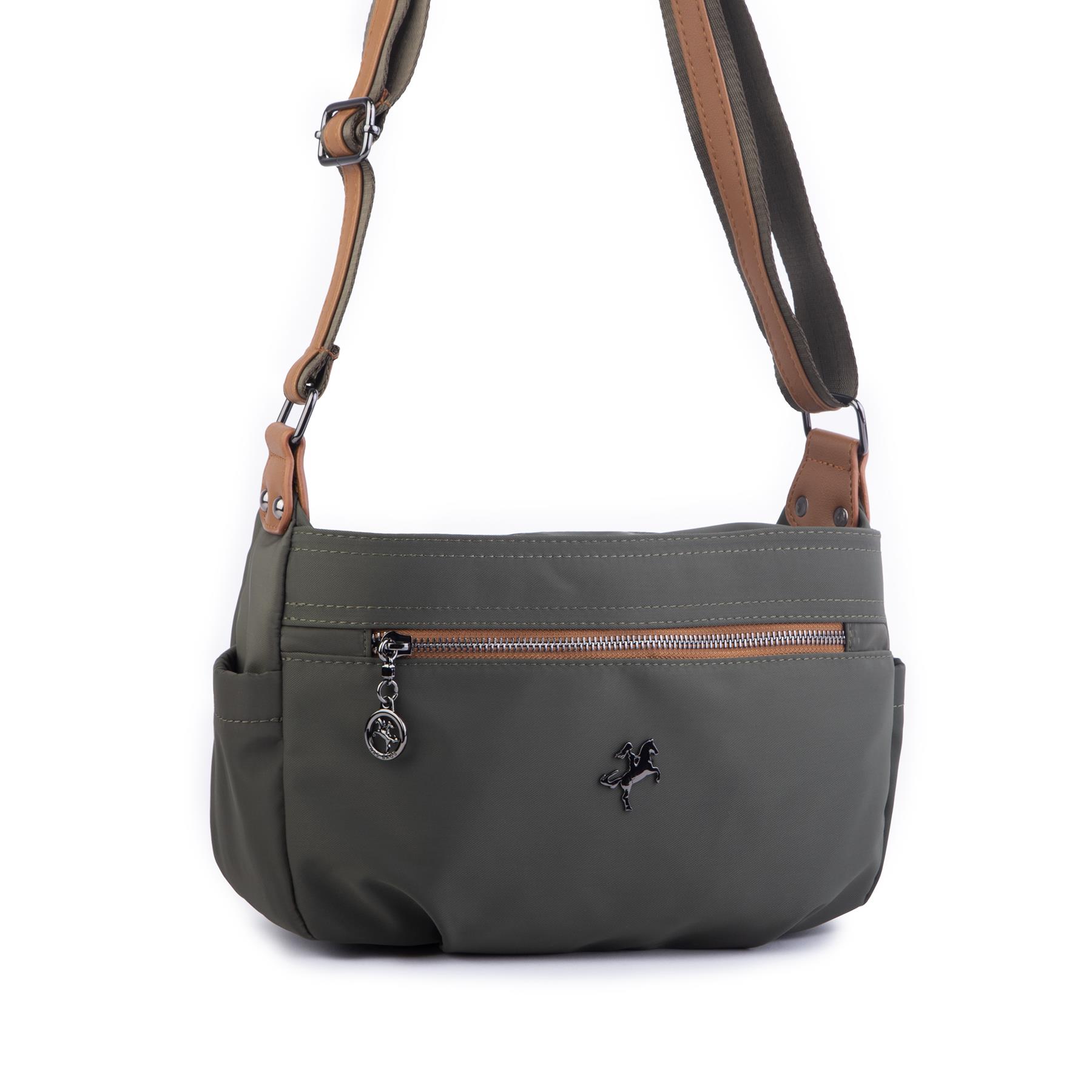 Nas Bag Kadın Salaş Çok Gözlü Çapraz Çanta Yeşil Taba  Buzzy   ( en :30cm x boy: 20 cm )