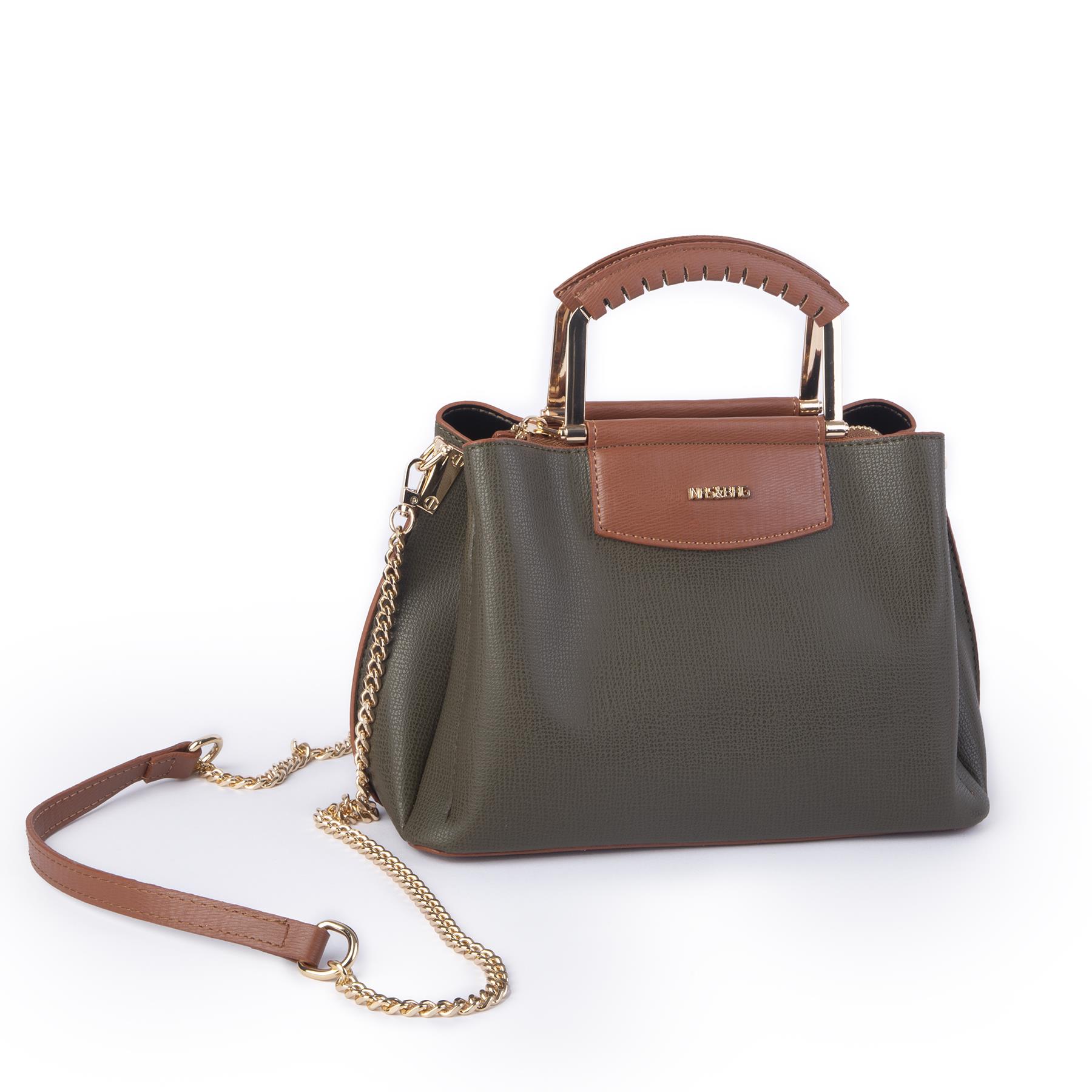 Nas Bag Kadın Şık Zincirli El ve Omuz Çantası Midiboy Yeşil Taba Liza   27x 19 cm 