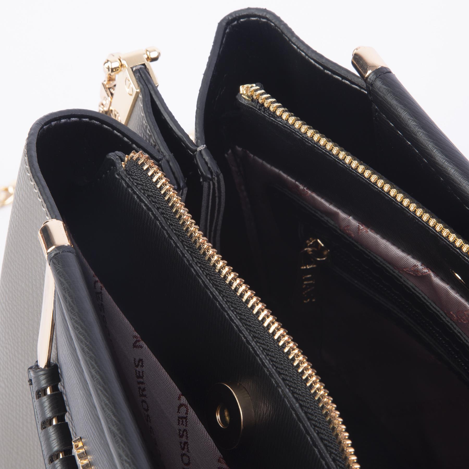 Nas Bag Kadın Şık Zincirli El ve Omuz Çantası Midiboy Gri Siyah Long   27x 19 cm 